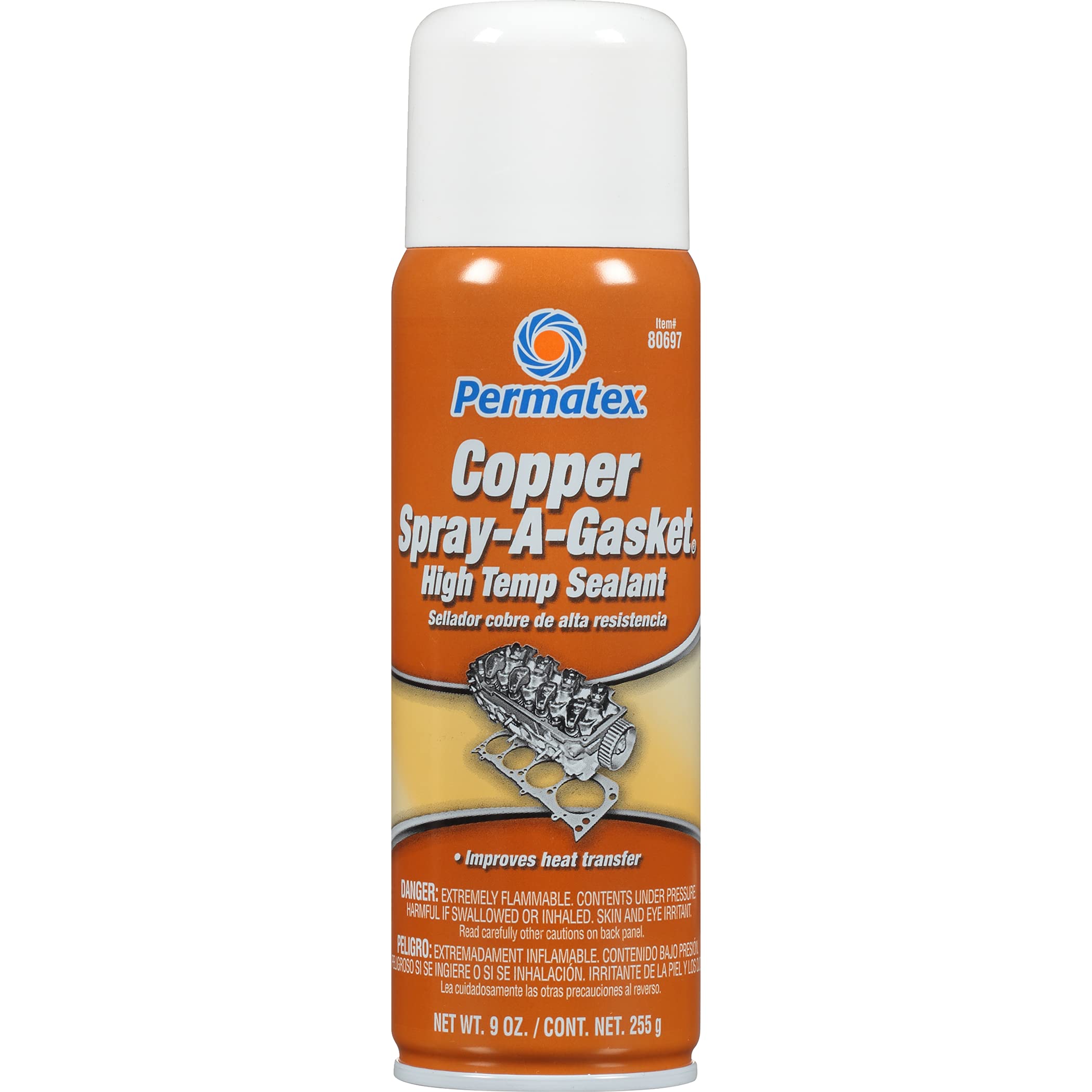 Permatex 80697 Copper Spray-A-Gasket Hi-Temp Adhesive Sealant, 9 Oz. Net Aerosol Can , Orange