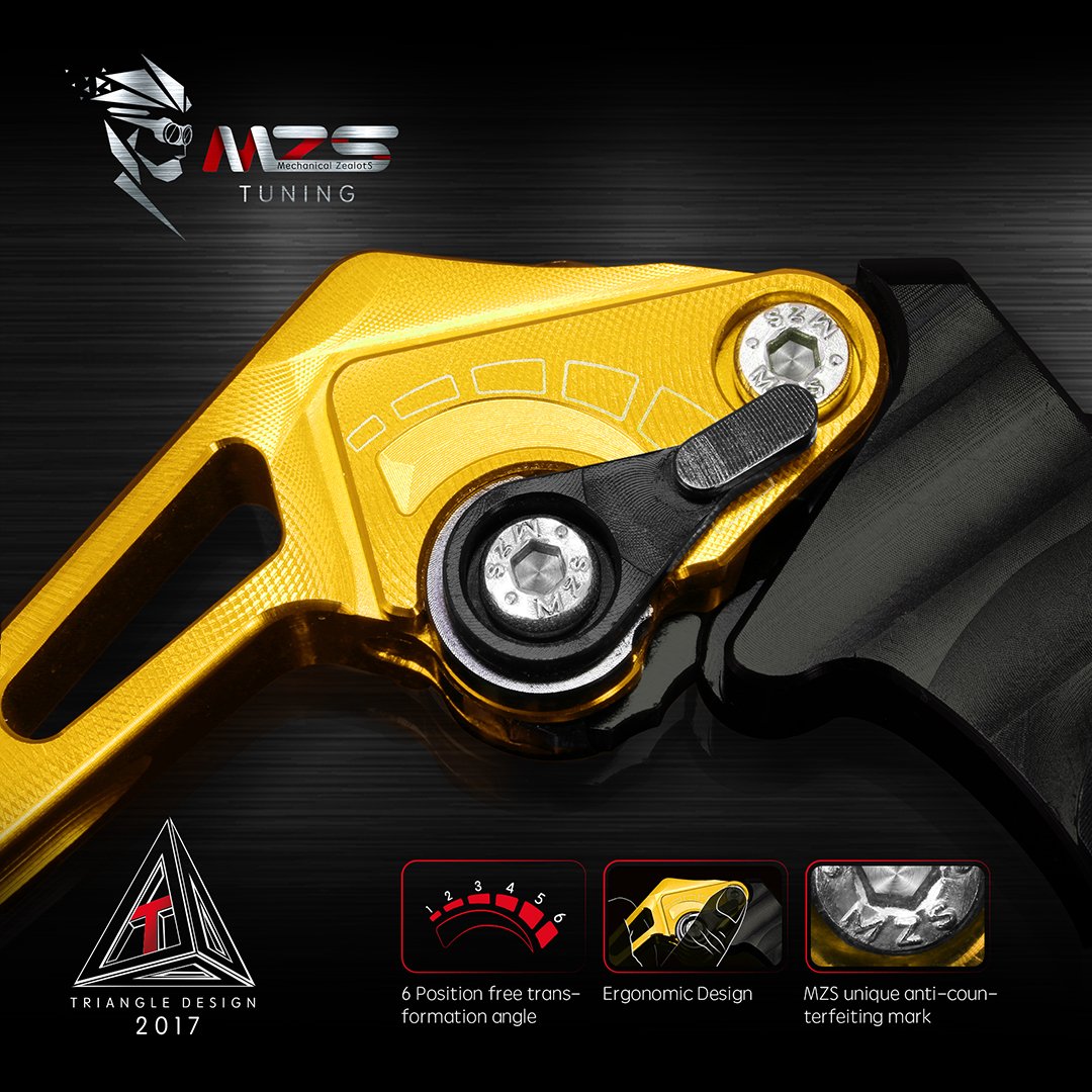 MZS Gold Motorcycle Clutch Brake Levers Short Adjustable CNC Compatible with GROM MSX125 14-23 | CBR250R 11-15 | CB300R Monkey 1