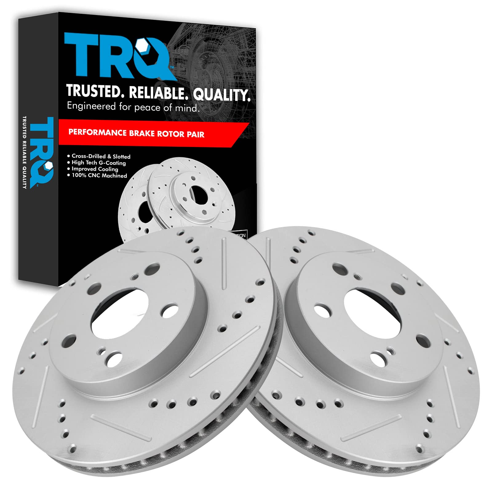 Trq Front Performance Brake Rotors Set Premium G-Coated Cross Drilled & Slotted Compatible With 2011-2017 Lexus Ct200H 2010-2015