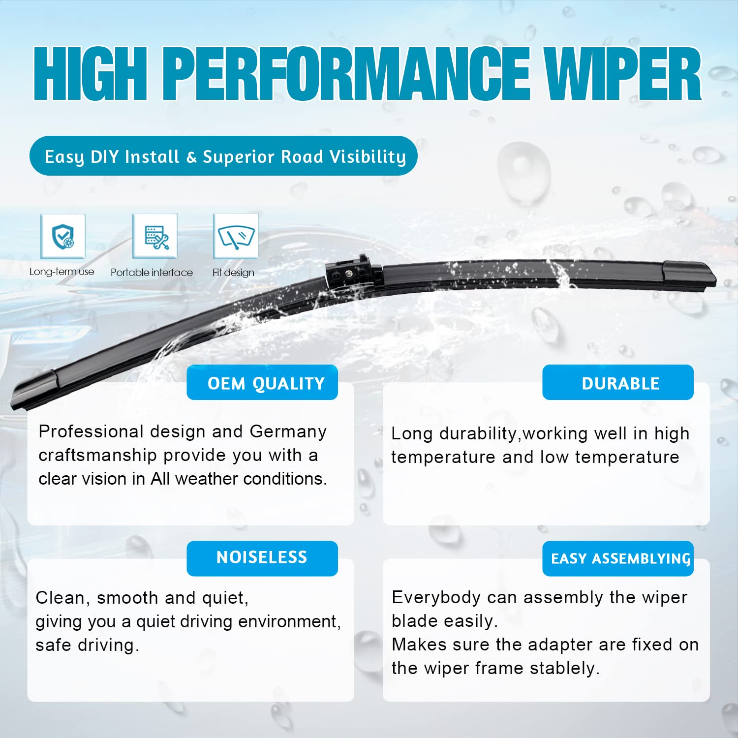 Vtogoi Wiper Blades With Rear Wiper Blades Set For 2017-2021 Mercedes-Benz Glc250 Glc350,Automotive Replacement Windshield Wiper