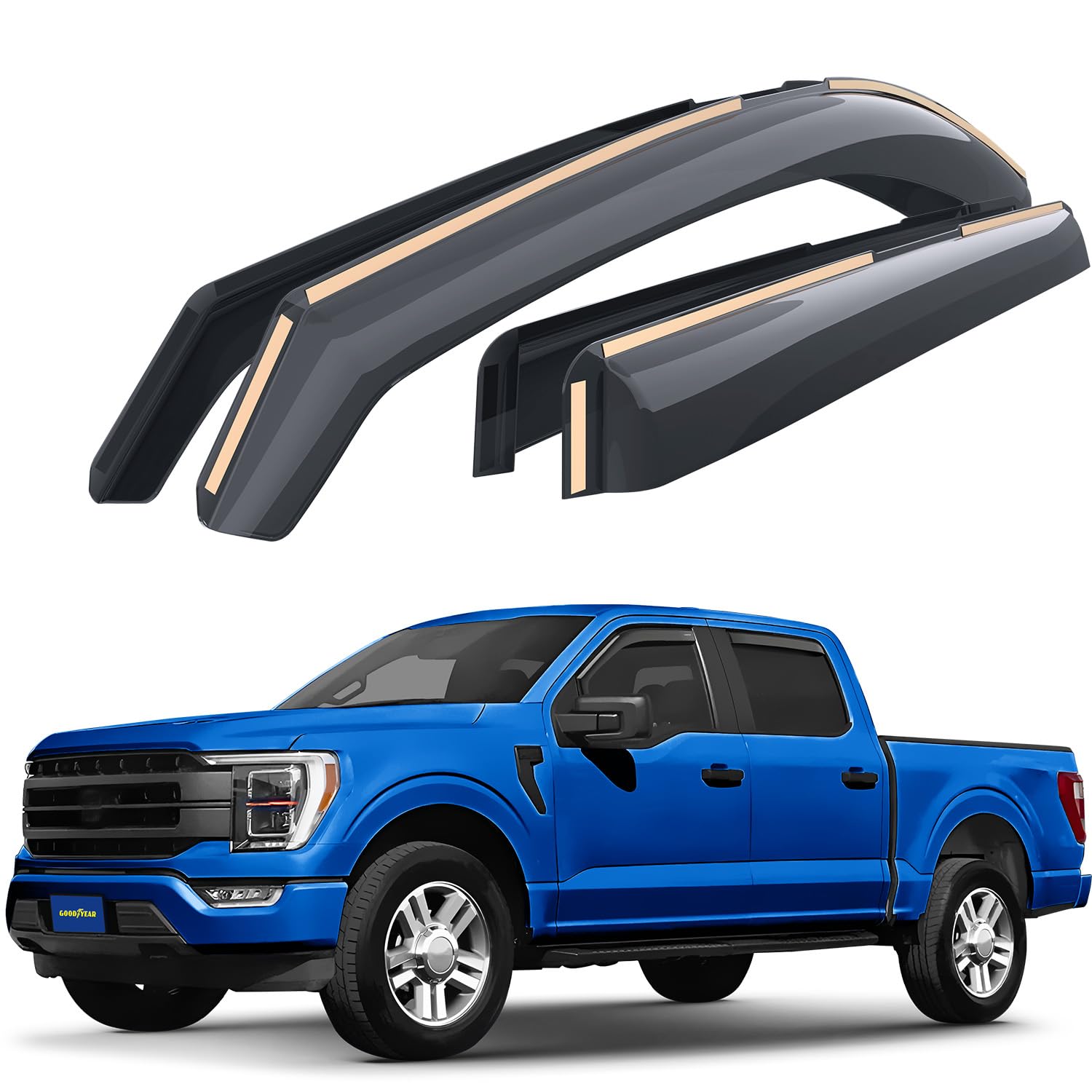 Goodyear Shatterproof In-Channel Window Deflectors For Ford F150 2021-2025 Supercrew, Rain Guards, Window Visors For Cars, Vent