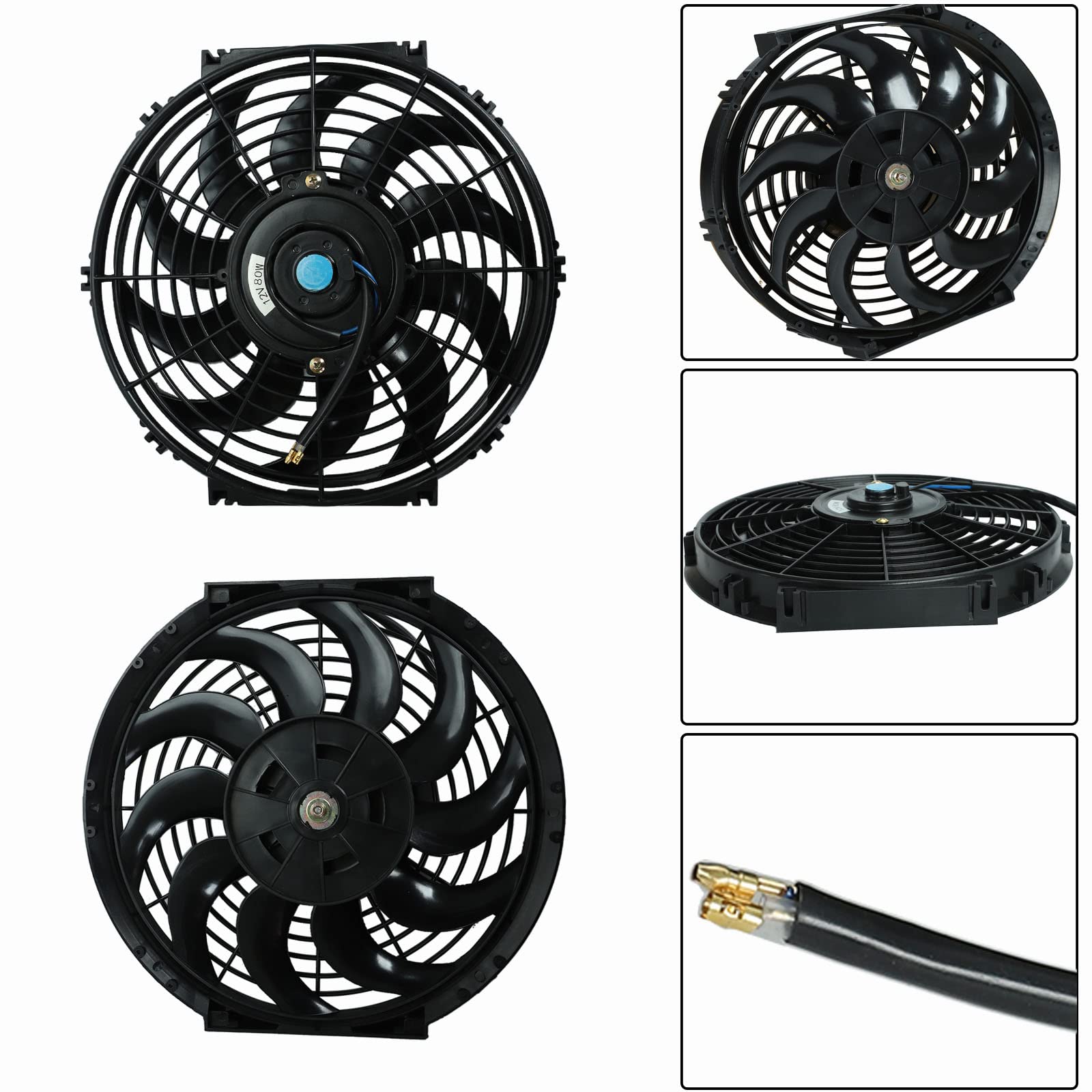 12' Inch Slim Fan Push Pull Electric Radiator Cooling Fans 12V Mount Kit Unversal Black
