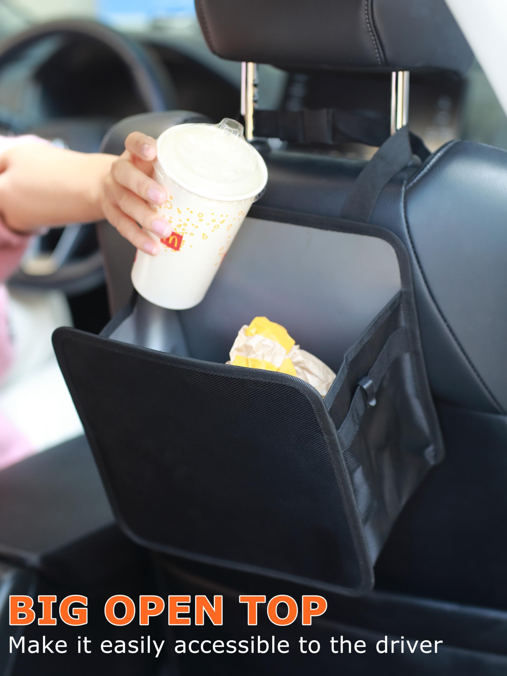 Ginsco Foldable Car Trash Can Large 2 Gallons, Hanging Car Garbage Can Large Capacity Water-Resistant Car Trash Bag, Leakproof T