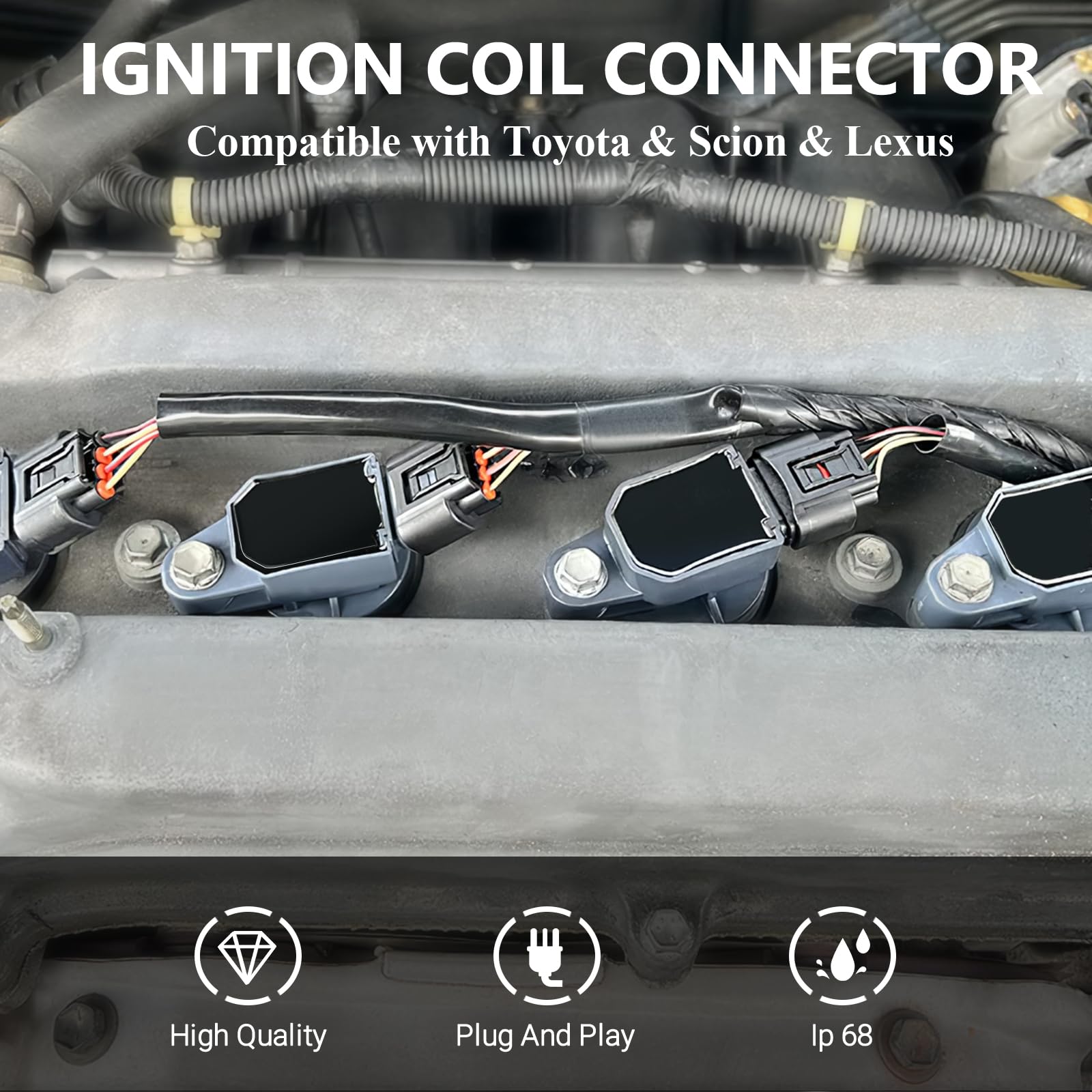 4 Packs Ignition Coil Female Connector Plug Harness Pigtail Compatible With Toyota Camry, Highlander, Matrix, Rav4, Solara, Lexu
