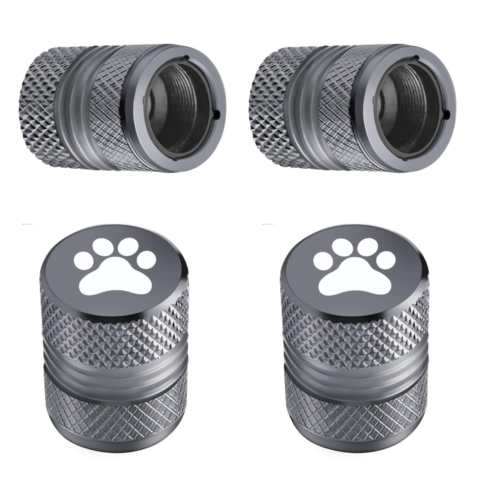 Tire Valve Stem Caps - 4 Pack Anti-Corrosion Premium Anodized Alloy Tyre Air Valve Caps Cat Dog Paw For Car Suv Bike Grey