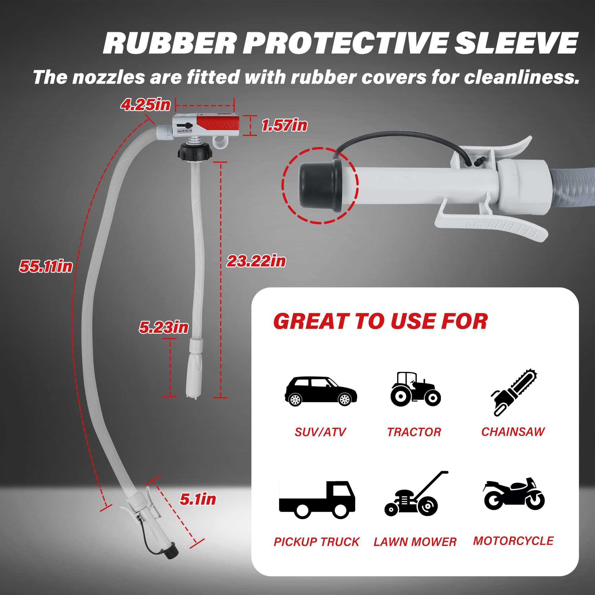 Fuel Transfer Pump, 3.8 Gpm, Auto-Stop Nozzle, 51-Inch Hose With 3 Tank Fittings, Battery-Powered Portable Siphon Pump For Oil,