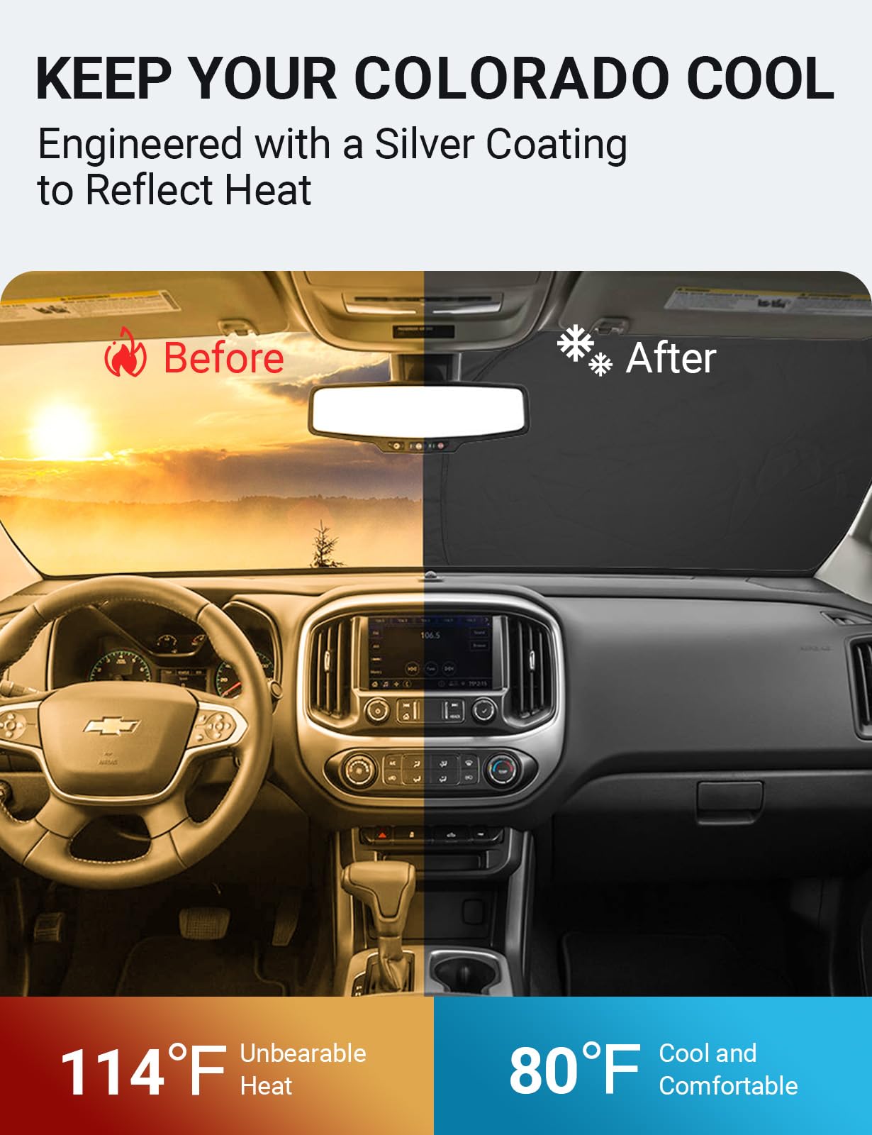 Proadsy 2025 Upgrade Windshield Sun Shade Custom Fit Chevrolet Colorado 2015-2022 4-Layer Foldable Front Sunshade Protector Sun