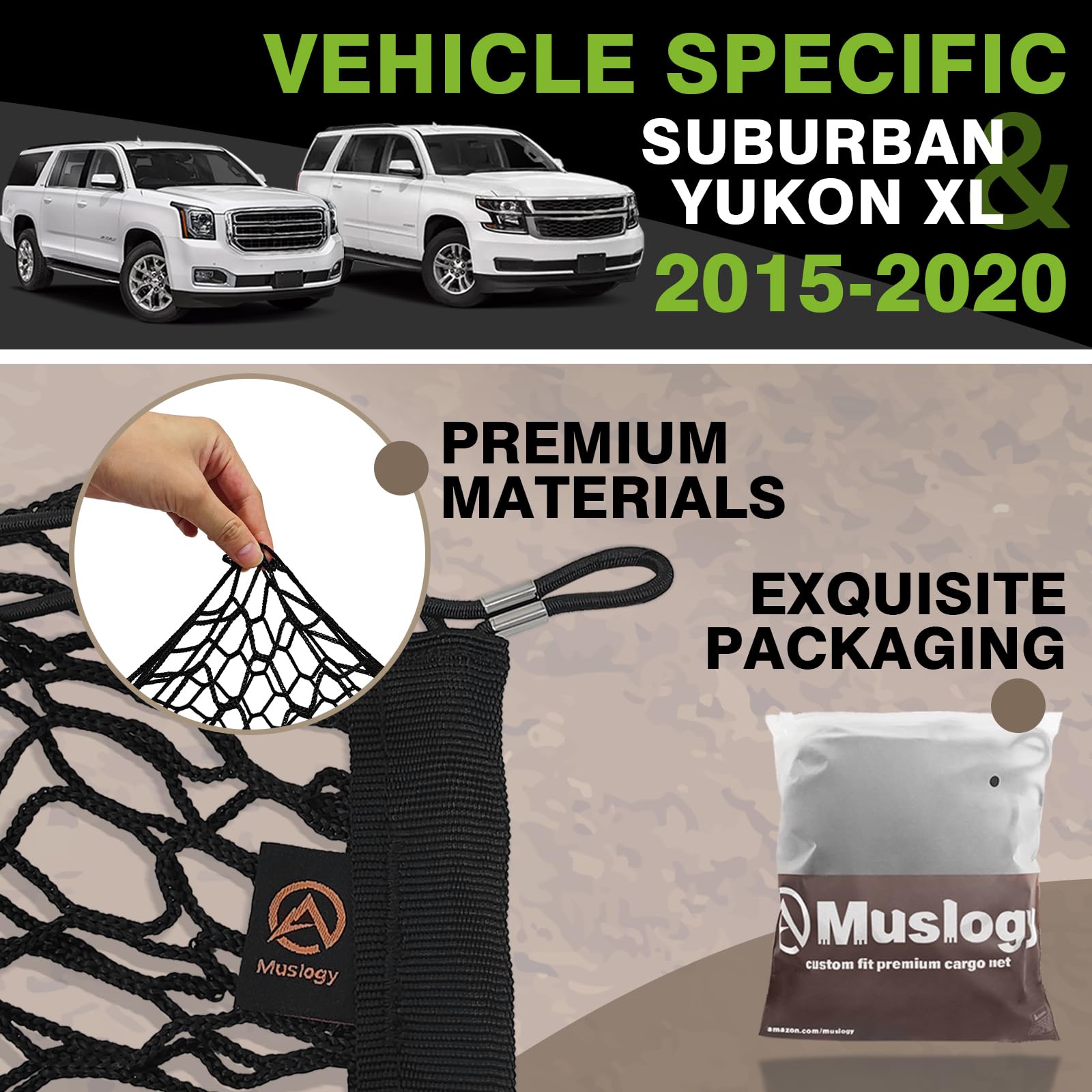 Muslogy Envelope Style Trunk Cargo Net Compatible With 2015-2020 Chevy Suburban, Gmc Yukon Xl Accessories Upgraded Mesh Storage