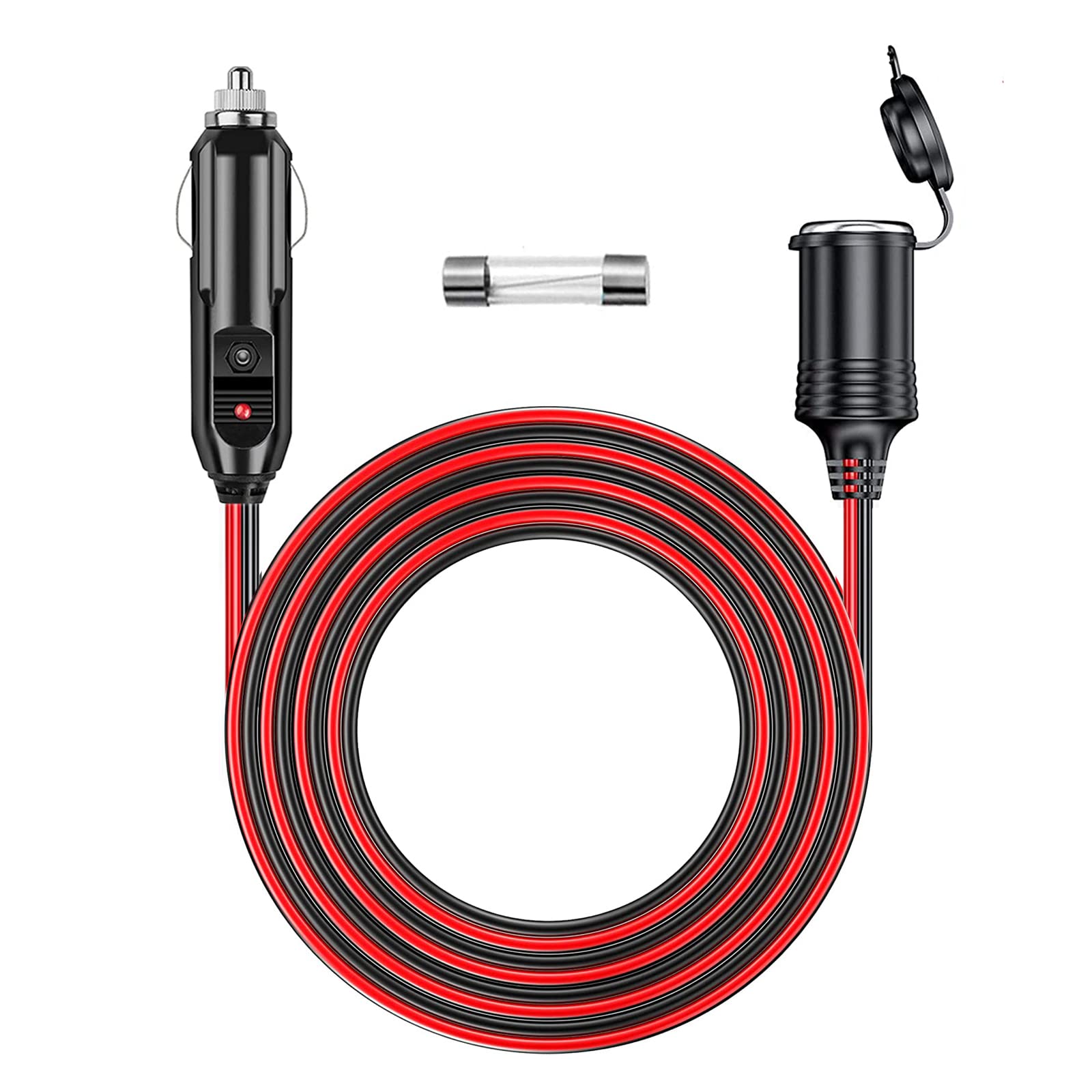 Rwujilong 12V/24V Heavy Duty Cigarette Lighter Extension Cord 6Ft With Led Light For Car Vehicle Tire Pump Air Compressor Refrig