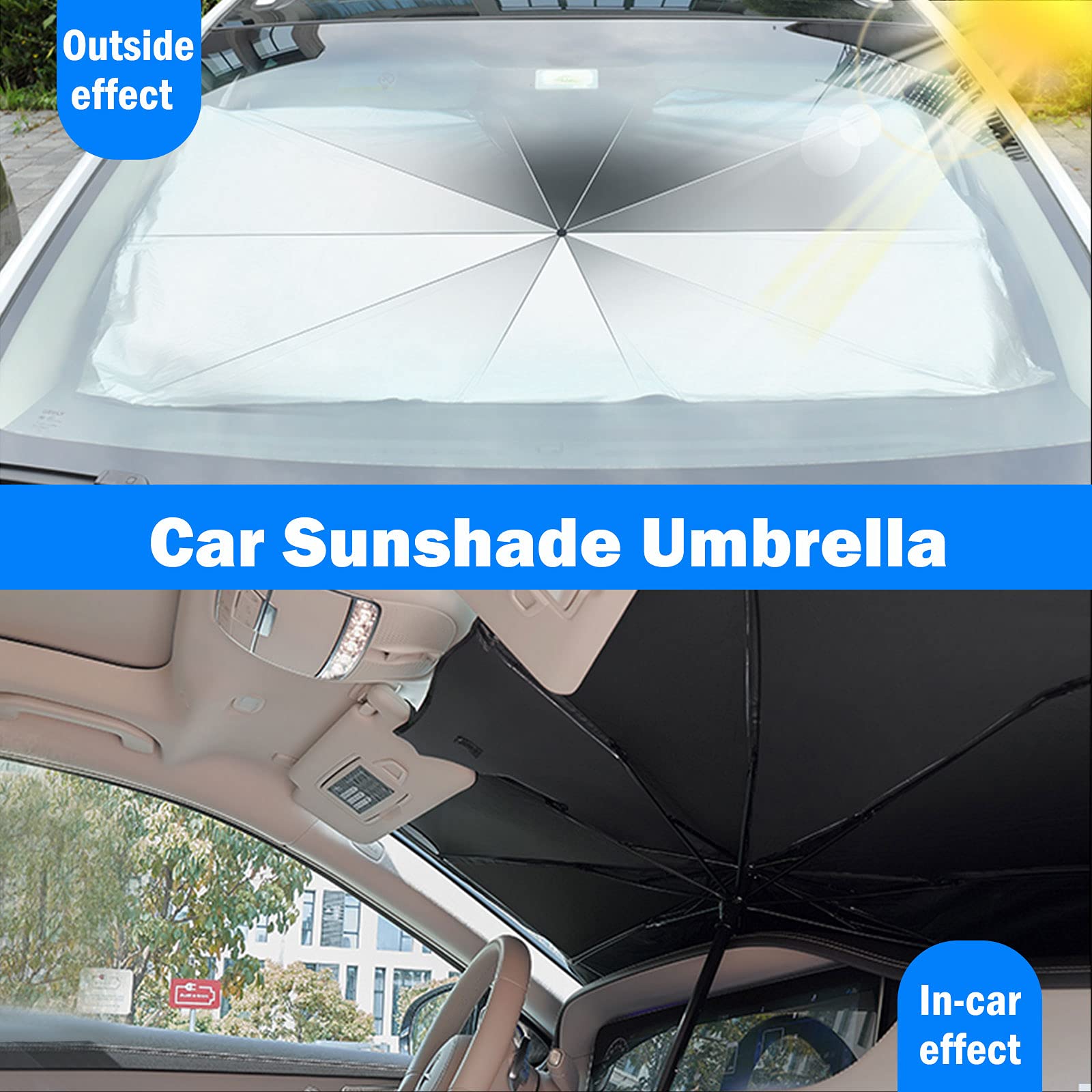 Sacstar Car Shade Front Windshield Sunshade Umbrella - Foldable Car Windshield Shade Fits Various Sizes (56'' X 30'')