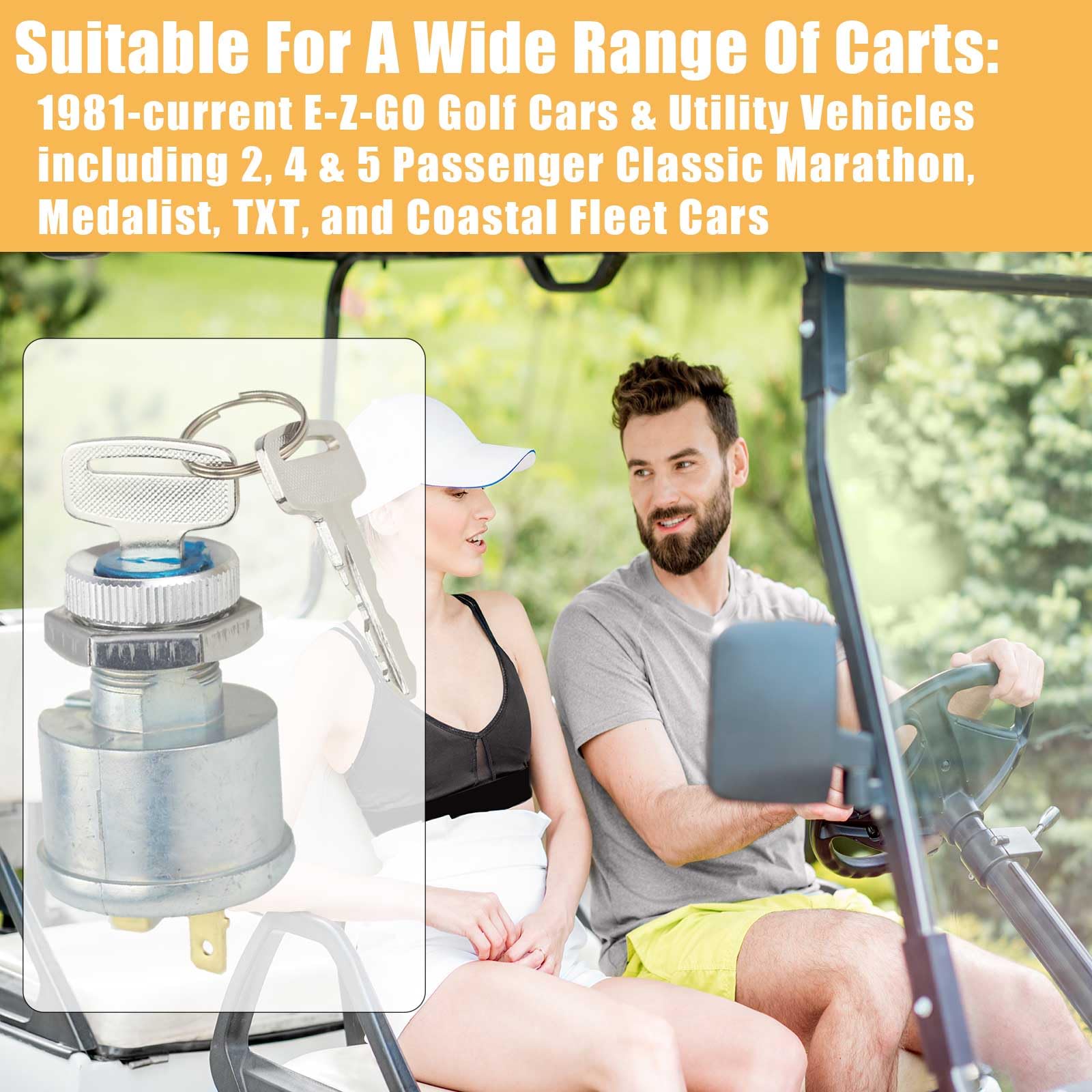 Ignition Switch And Key 2 Terminals Carabiner 17421G1 Fits Ez-Go Electric Golf Cart