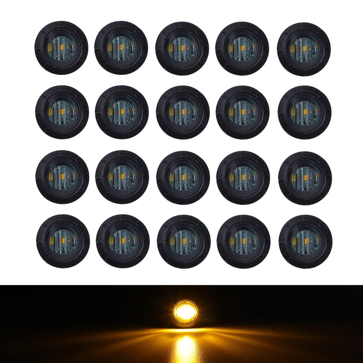 Tmh (Pack Of 20 3/4 Inch Mount Smoked Lens Amber Led Clearance Bullet Marker Lights, Side Led Marker Lights For Trailer Truck Rv