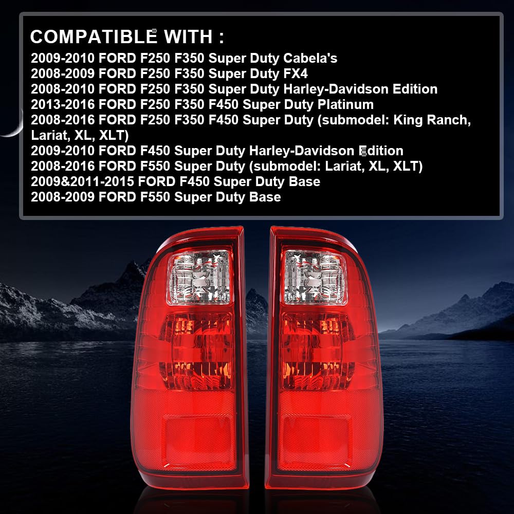 Pit66 Tail Lights Compatible With Ford F250 F350 F450 F550 2008-2016 Rear Light Lamp Assembly Drive & Passenger Side,Bc3Z13404A,