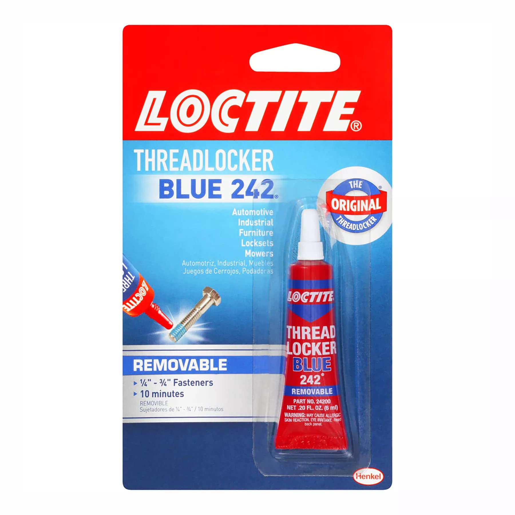 Loctite  Heavy Duty Threadlocker, 0.2 Oz, Blue 242, Single