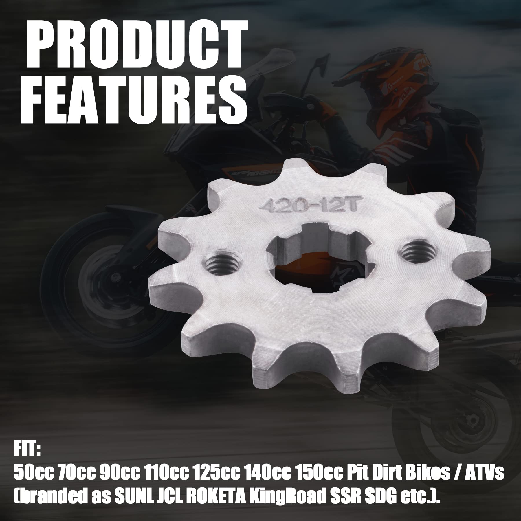 MRELC 420 12T 17mm Motorcycle Front Engine Sprocket Compatible with 125 140 150 160cc Honda TaoTao Loncin Roketa Coolster Sunl L