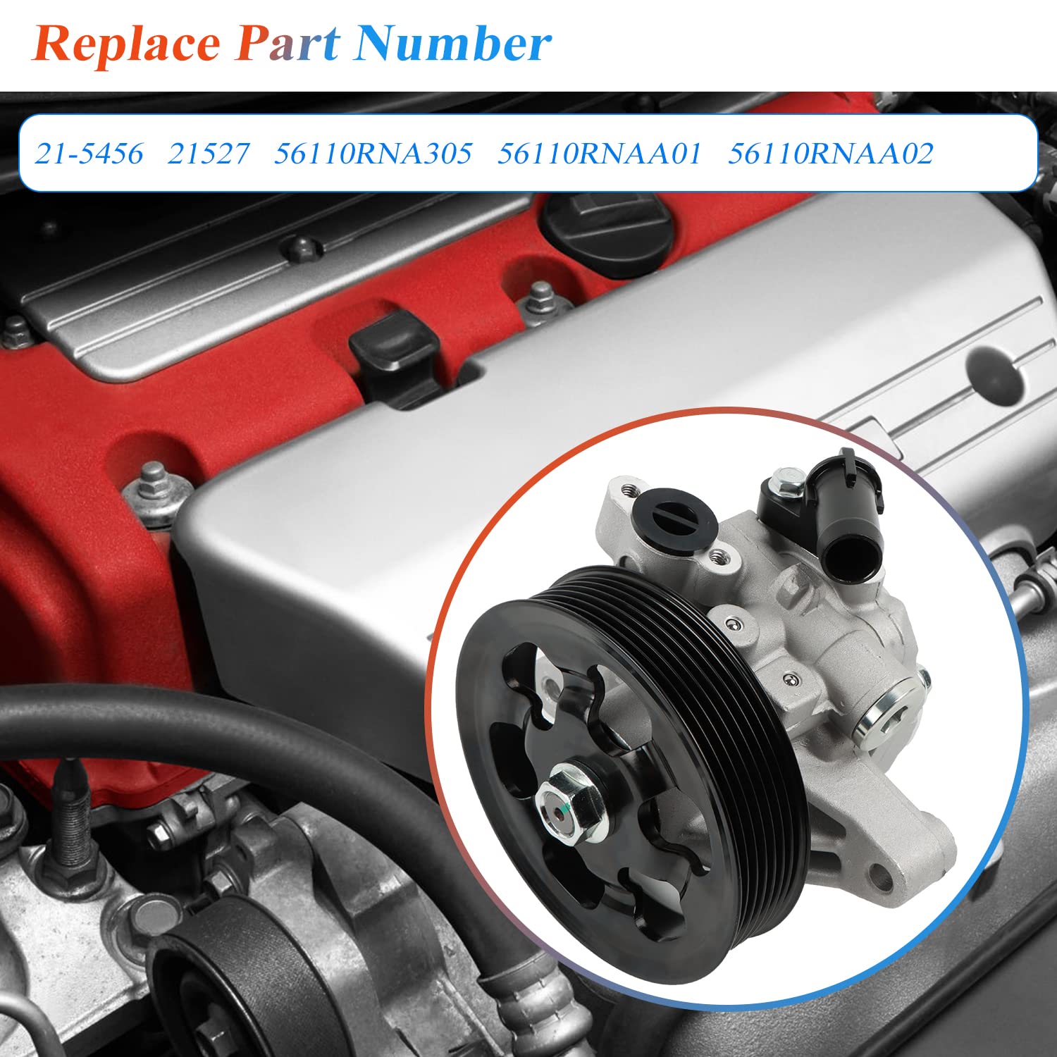 Daysyore Power Steering Pump 21-5456 With Pulley Fits For 2006 2007 2008 2009 2010 2011 Civic 1.8L, Oe-Quality Power Assist Pump, Replace Oe 21-5456 55-5822 56110-Rna-A01 36-215668