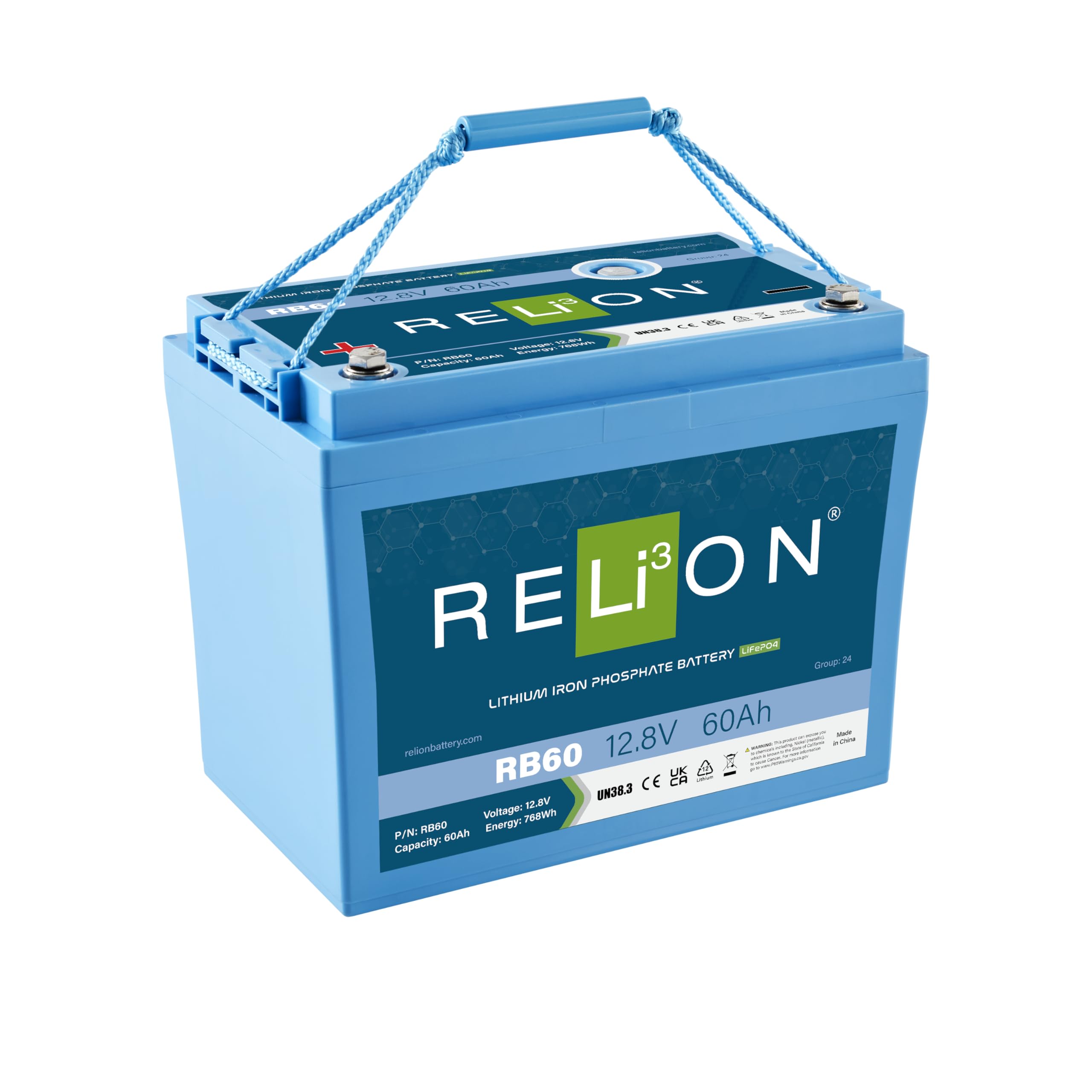 Relion Rb60 | 12V 60Ah | Lifepo4 Lithium-Ion Battery | Group 27 | 3500~5000 Cycles | Waterproof (Ip67 Rating) | 10 Year Warranty | Perfect For Boat, Kayak, Trolling Motor, Rv, Solar, Off Grid Etc.