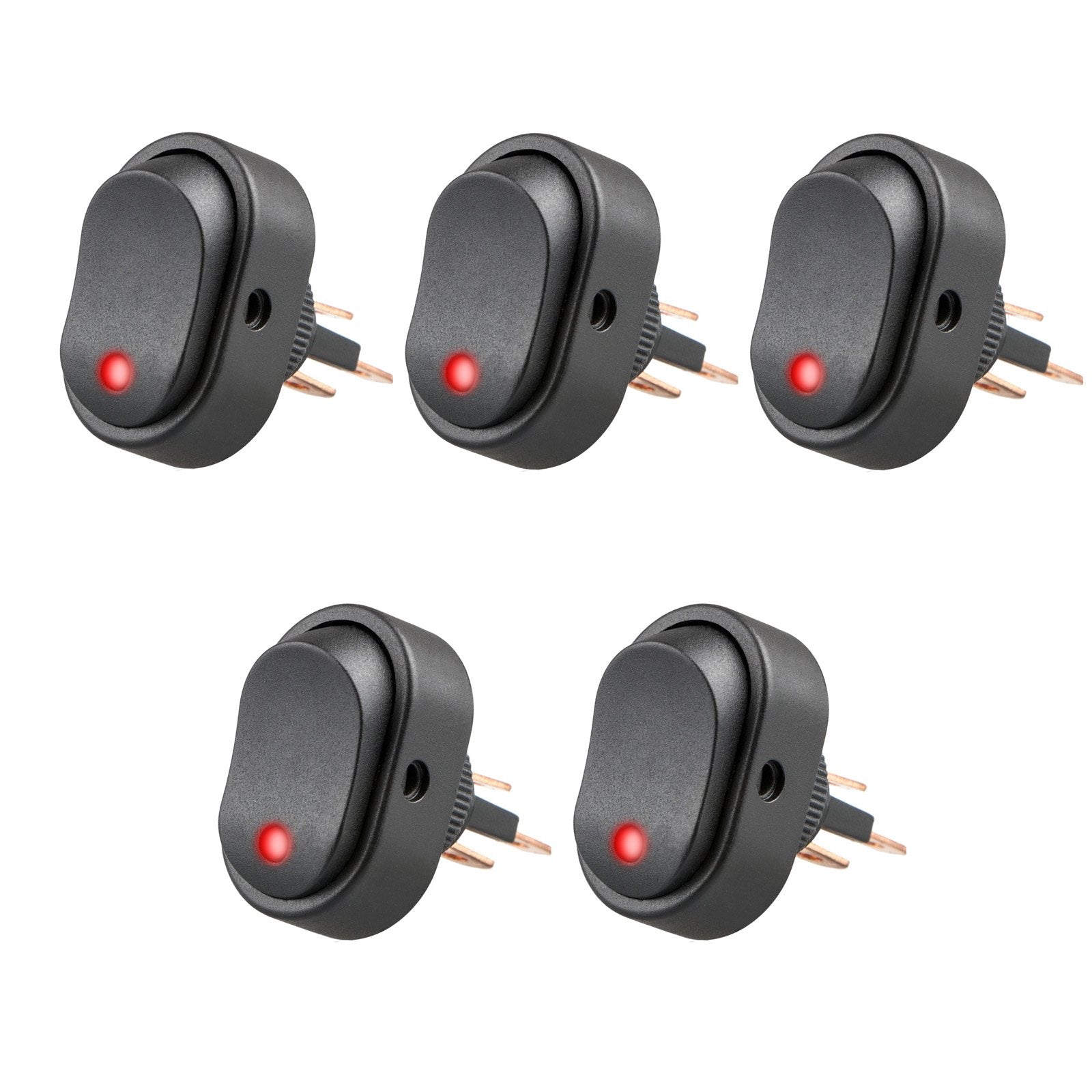 Veanic 5Pcs 12V 30 Amp Red Led Rocker On-Off Control Rocker Switch Waterproof Toggle Plug For Car Truck Rv Motorcycle Boat Marine Control