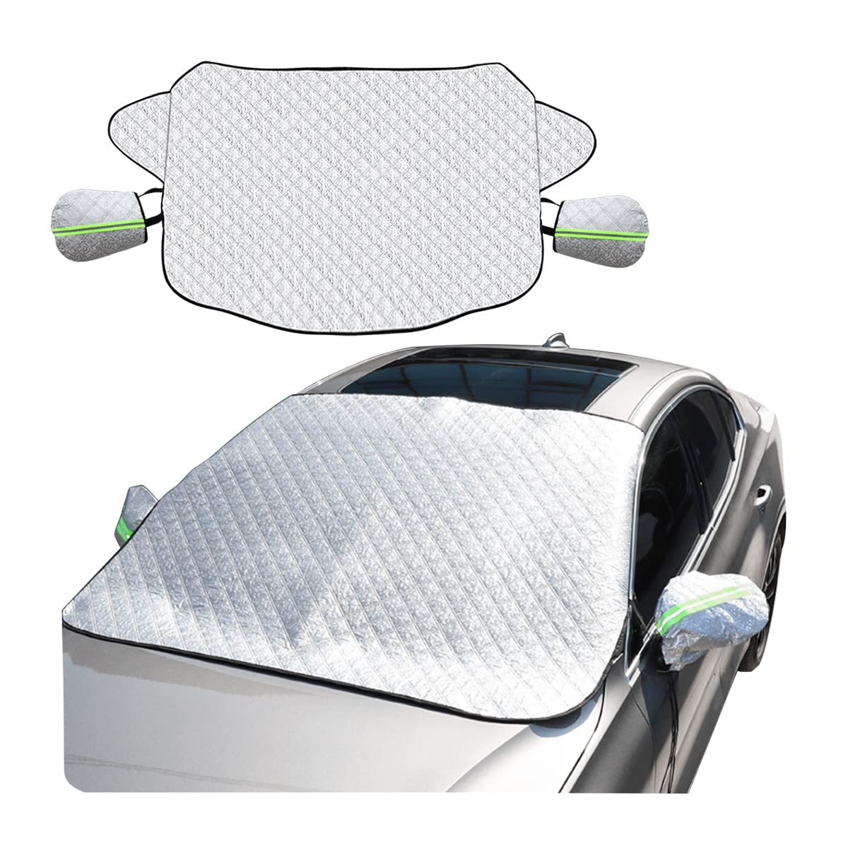 8Sanlione Car Windshield Snow Cover With Side Mirror Cover, 4 Layers Winter Frost Protection For Any Weather, Windscreen Covers 