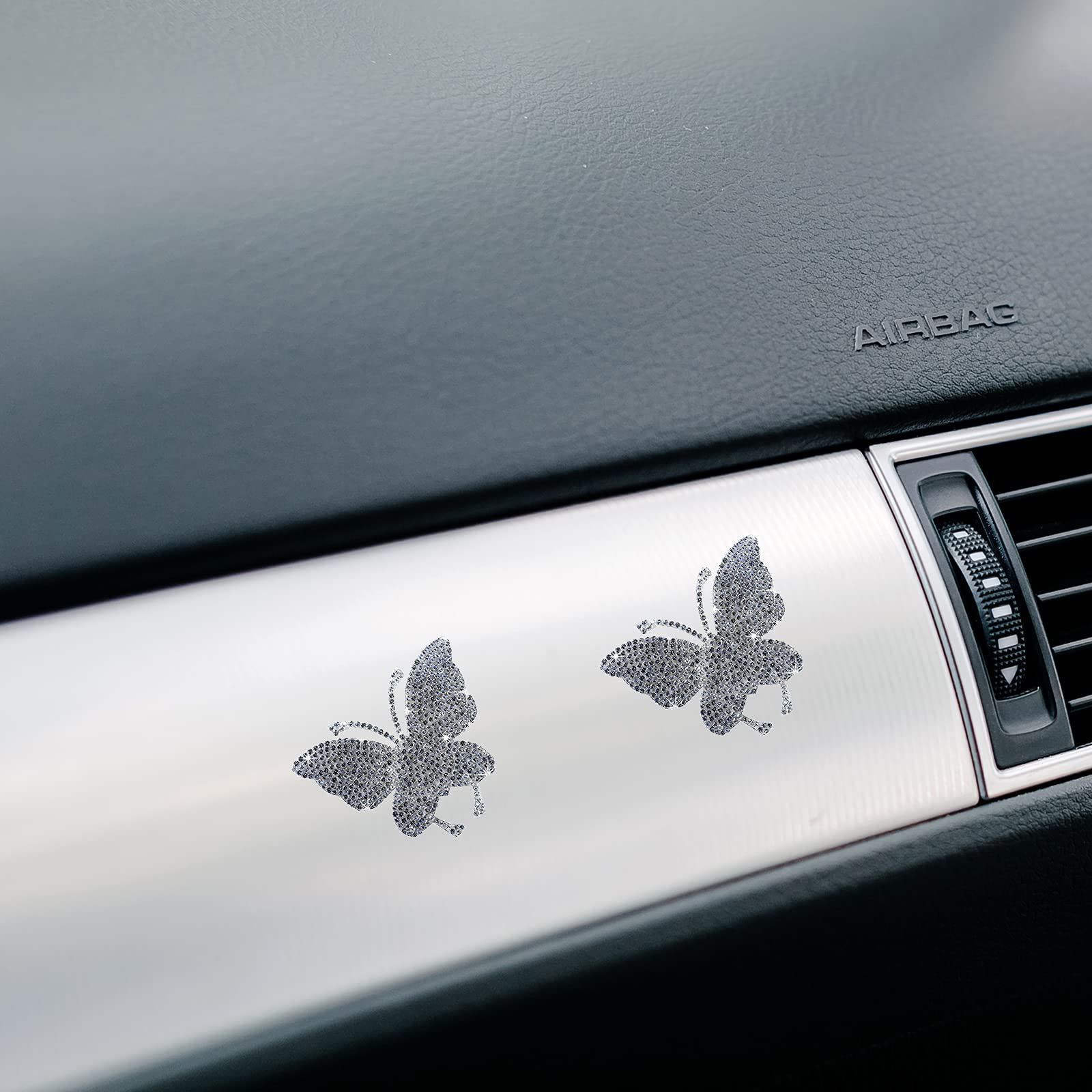 Hungmieh 2 Pcs Car Decals For Women, Bling Rhinestone Butterfly Stickers With Self-Adhesive Backing For Car Interior&Exterior Wi