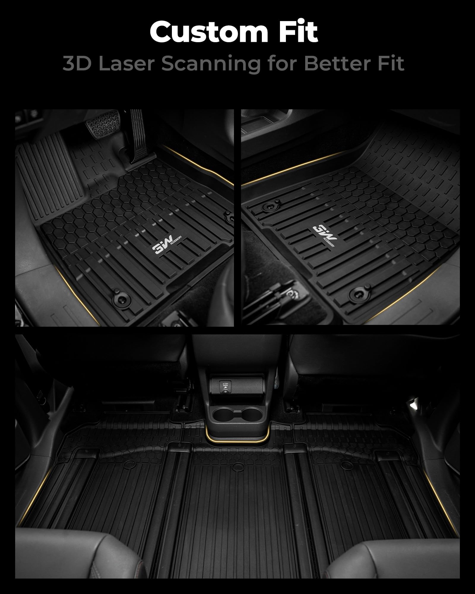 3W Floor Mats&Cargo Liner Fit Toyota Sienna 2021-2024 2025 (For 7 Seat Le/Xle/Xse/Limited & Not Fit 2025 Platinum) Tpe Custom Fi