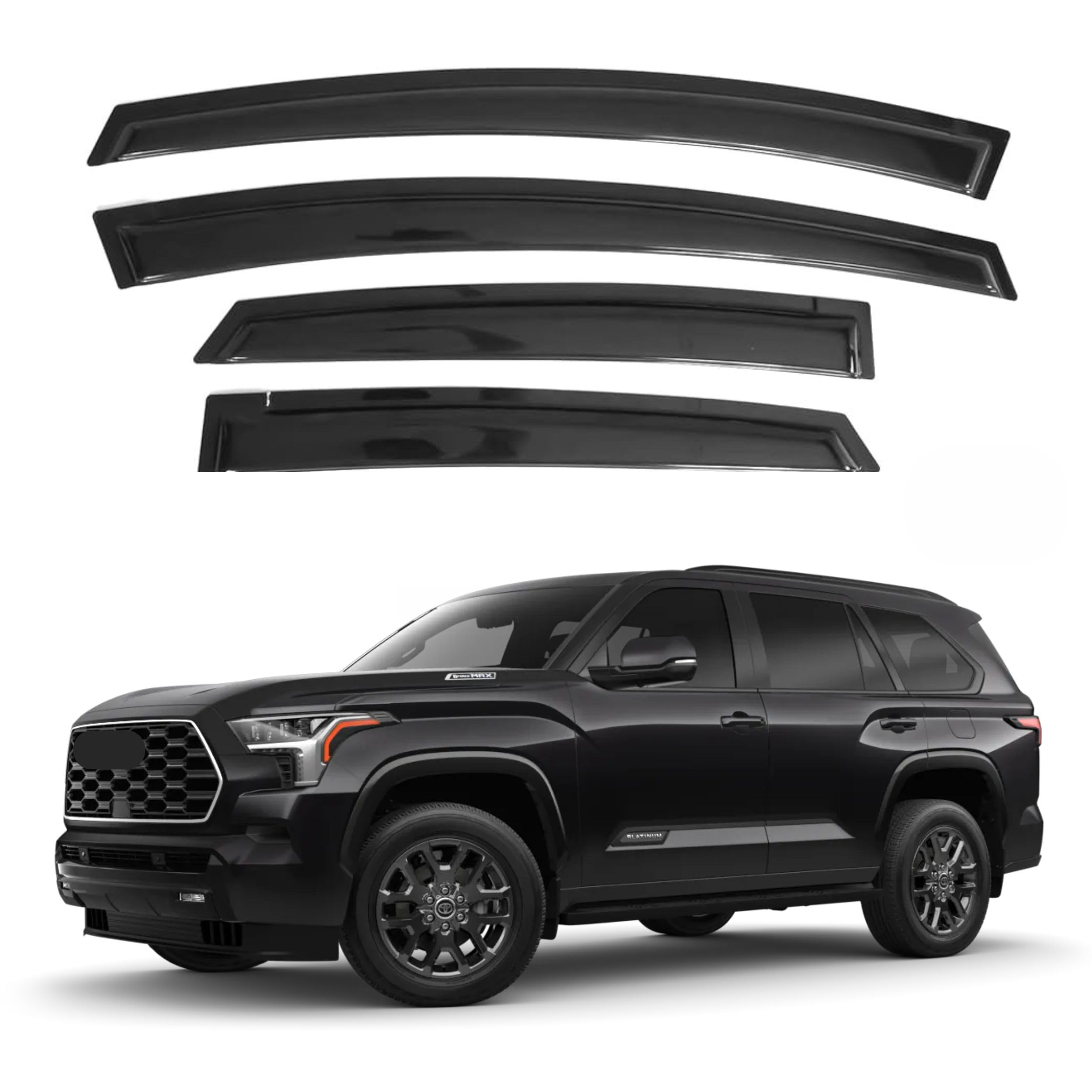 Ig Window Visor For Toyota Sequoia 2008-2022, Rain Guard Tape-On Side Vent Window Deflector, 2008 2009 2010 2011 2012 2013 2014