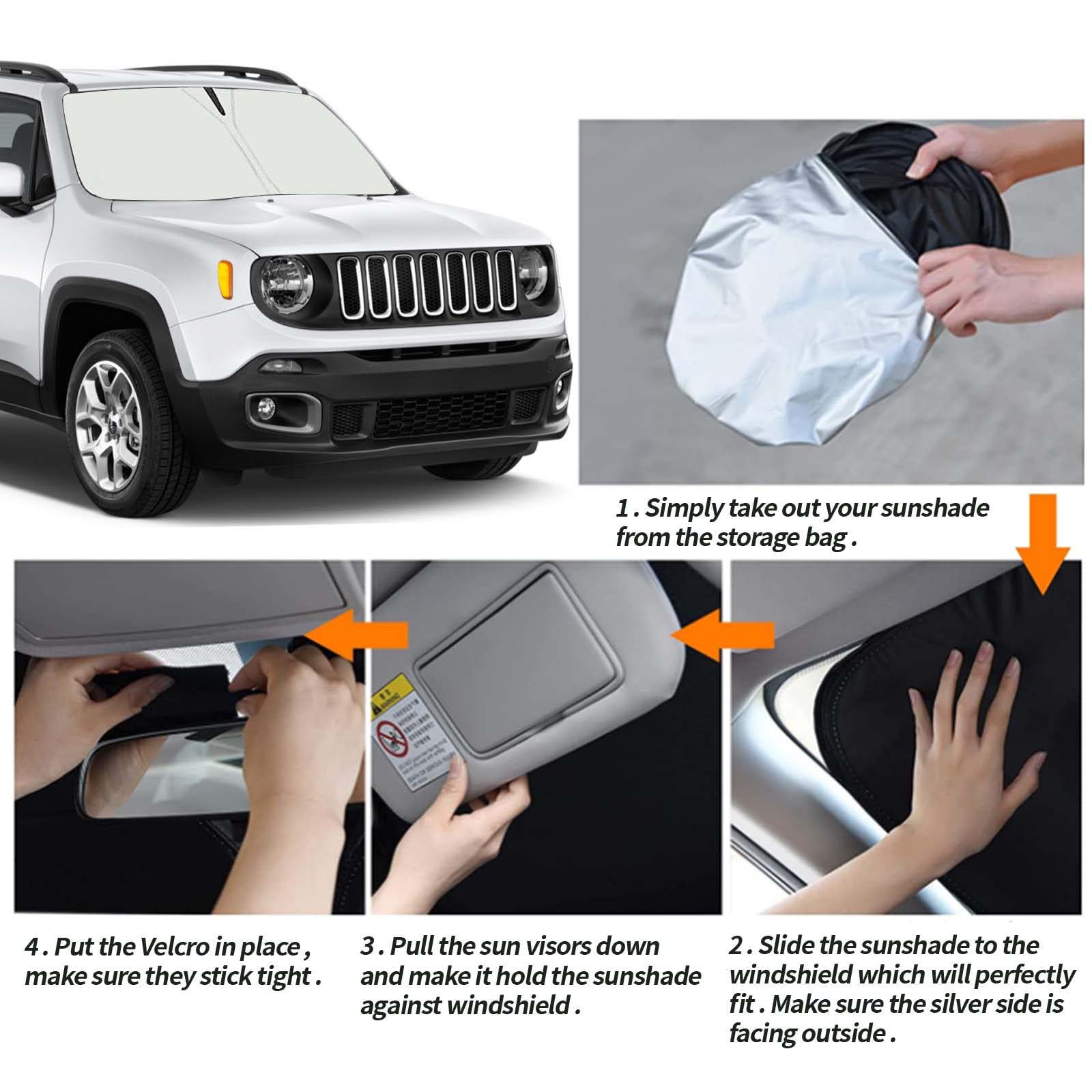 Moricere Upgrade Windshield Sun Shade For Jeep Renegade 2016-2024, Foldable Windshield Sun Visor Blocks Uv Rays