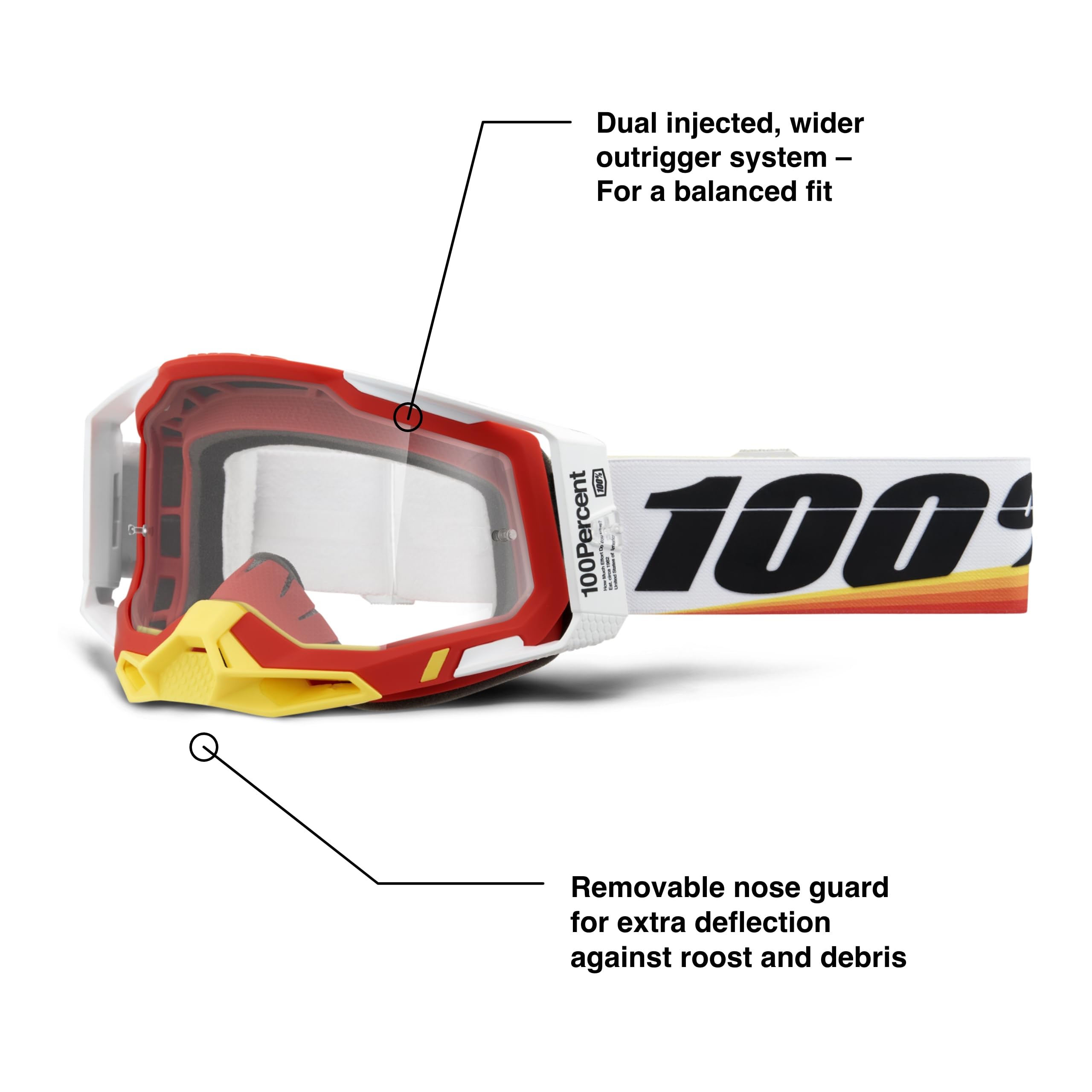 100% Racecraft 2 Mountain Bike & Motocross Goggles - Mx And Mtb Racing Protective Eyewear (Arsham Red - Clear Lens)