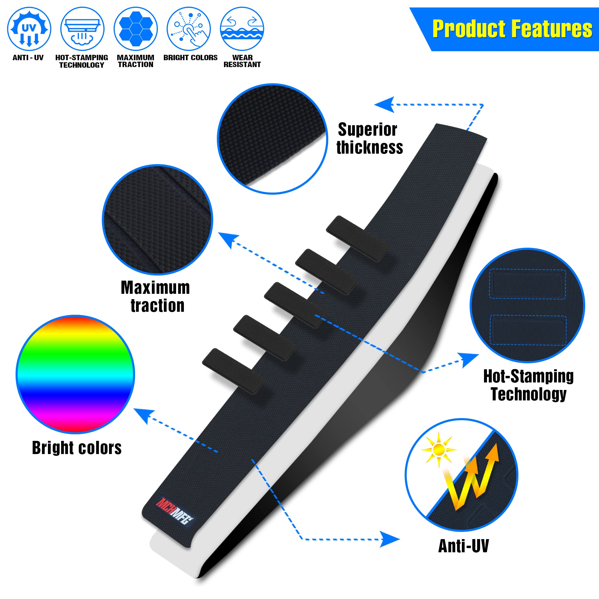 Mchmfg Universal Gripper Soft Seat Cover For All Bike Dirt Motorcycle Mx Cross Enduro (Black)