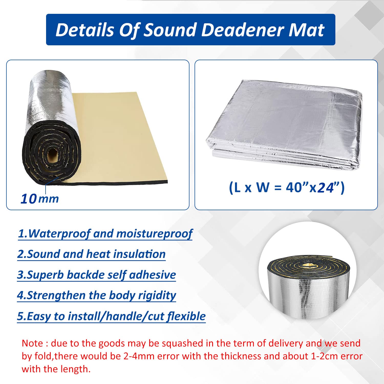 Car Heat Sound Deadening Insulation Mat, - 394 Mil 6.5 Sqft Automobile Sound Deadening & Heat Insulation Material For Auto Hood