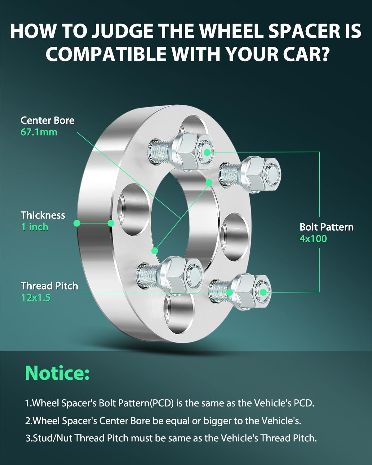 Scitoo 2X 1 Inch Wheel Spacers Adapters 4 Lug 4X100Mm To 4X100Mm With 12X1.5 Studs 67.1Mm Compatible With For Cobalt For Neon Fo