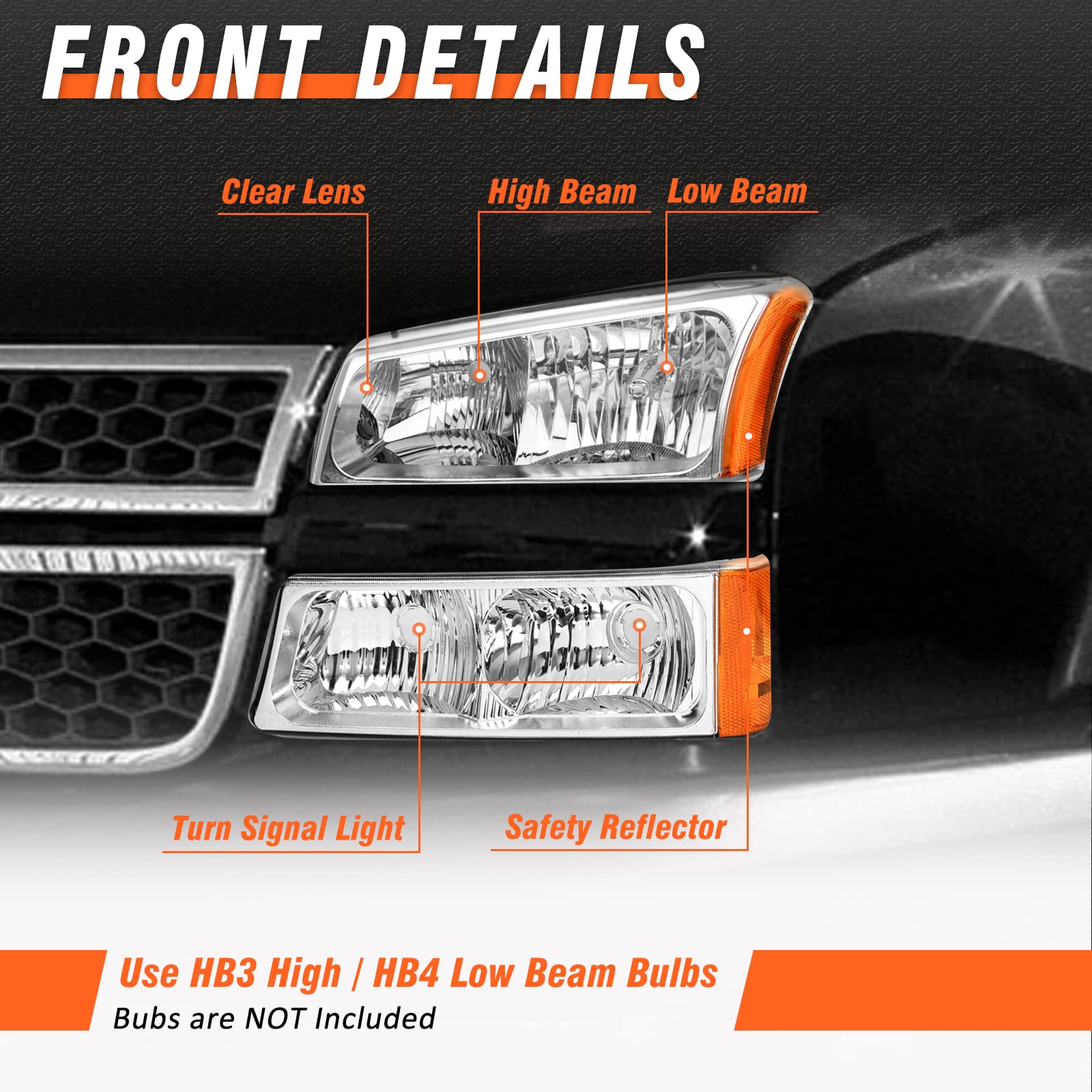 Axlaha 2003 2004 2005 2006 Chevy Silverado Headlights Assembly For 03 04 05 06 Chevy Silverado Avalanche 1500/2500/3500 Chrome H