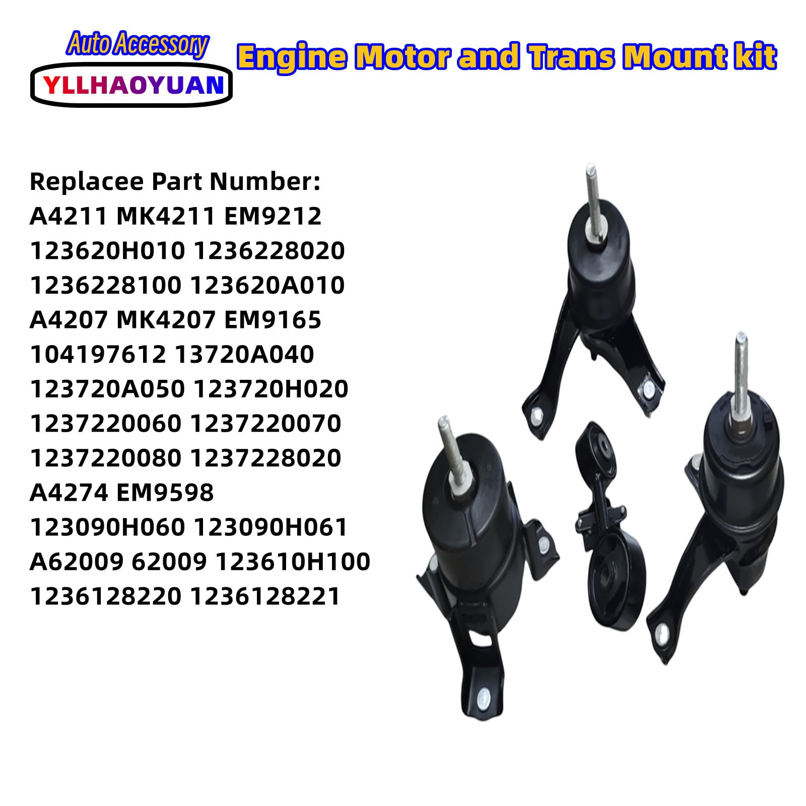 Engine Motor Mount 4pcs Compatible with 2007 2008 2009 2010 2011 Camry 2.4L Replacement for A4207 A62009 A4211 A4274