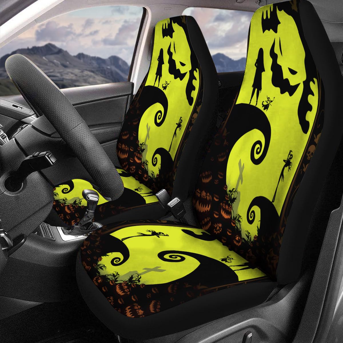 GENANY Horror Nightmare Skellington 2 Front Car Seat Covers for Car Truck Sedan SUV, Christmas Car Gifts, Durable Automotive Sea