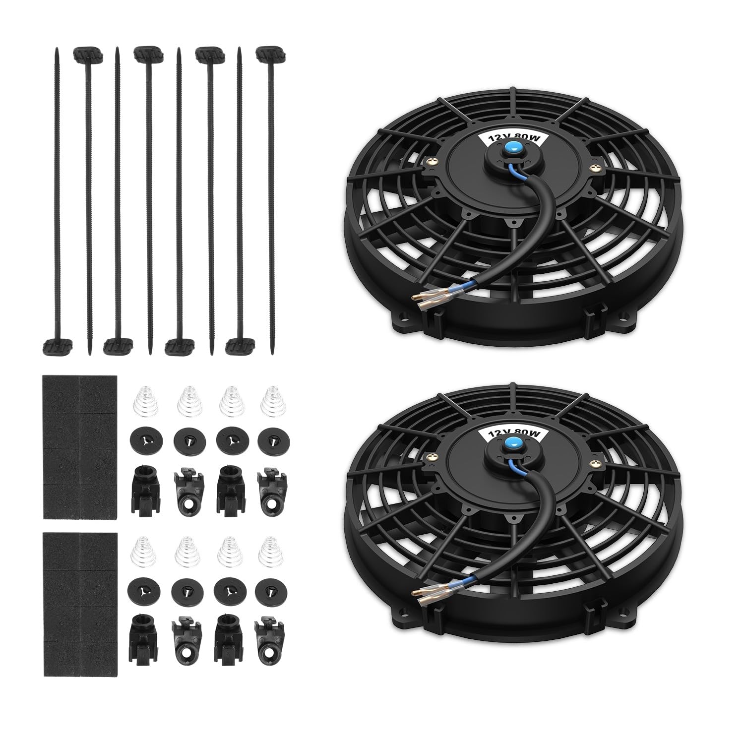 Auto Dynasty Universal 9 Inches High Performance Electric Slim Radiator Cooling Fan With Mounting Kit, (Pack Of 2) 12V, Black