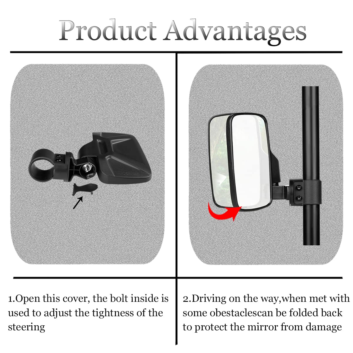 SHEJISI UTV Side Mirrors for 1.65-2 Roll Cages, Adjustable Black Mirrors for Polaris RZR, Kawasaki Mule, Honda Pioneer, Yamaha YXZ