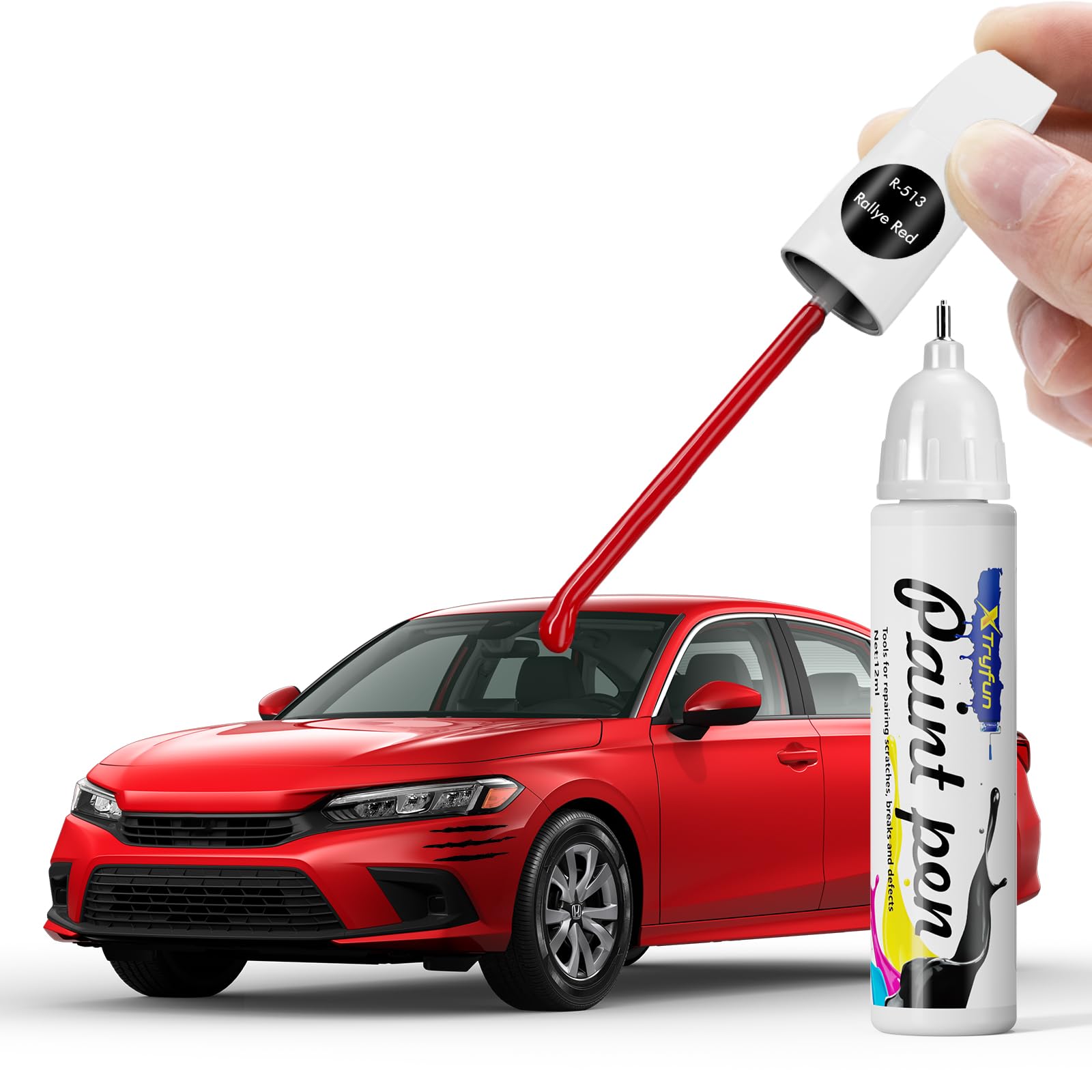 XTryfun R513 Rallye Red Touch Up Paint Compatible with Honda, DIY Car Paint Scratch Repair, Automotive Paints, Quick & Easy Fix 
