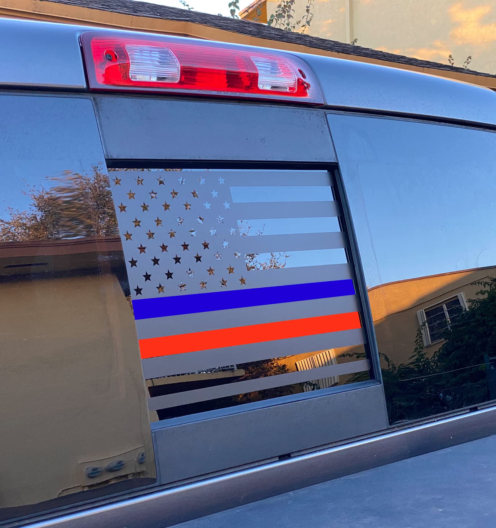 Xinghe For Chevy Silverado Gmc Sierra Chevrolet Colorado, Rear Middle Window American Flag Decals Stickers (Matte Black Redblue