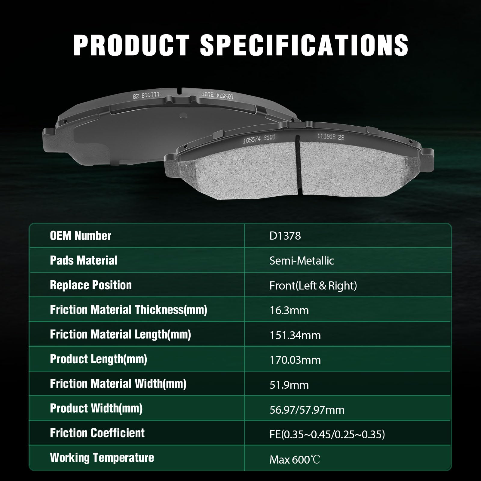 Automuto 4Pcs Front Semi-Metallic Disc Brake Pads Set D1378 For Acura Mdx 2007-2019,For Acura Zdx 2010-2013,For Honda Pilot 2009