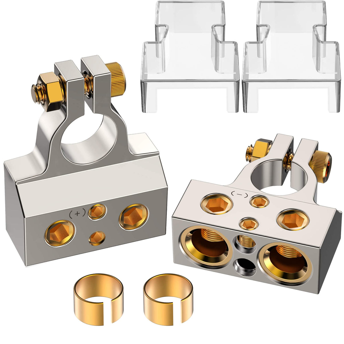 Sunmorn Battery Terminal Connectors, 0/2/4/6/8/10 Awg Battery Terminals, Heavy Duty Car Battery Terminal, Top Post Multiple Battery Terminal, With Shims Protector Cover