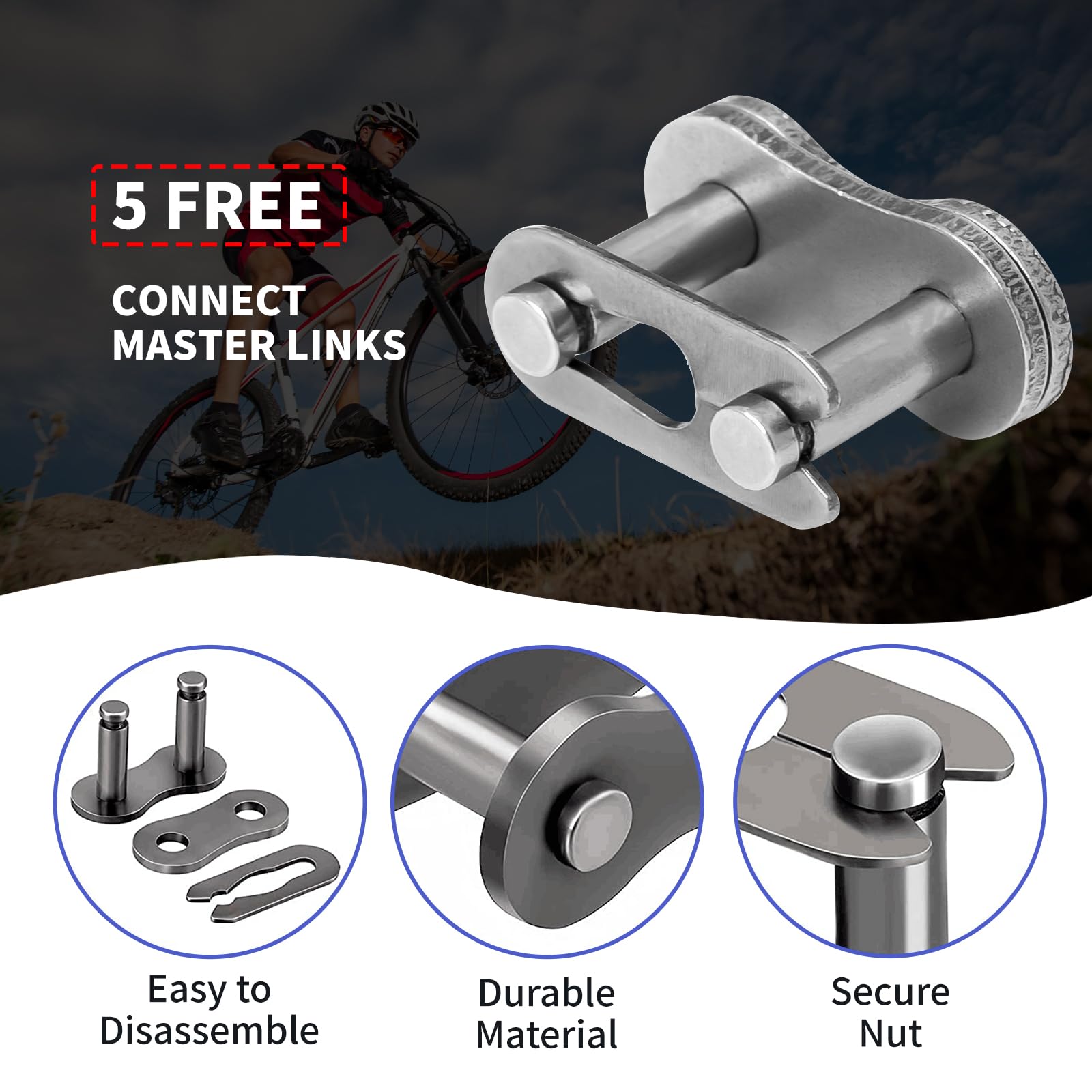 Belleone 420 Roller Chain 140 Links With 5 Free Connecting Links And Chain Breaker, Drive Chain Compatible With 50Cc 70Cc 90Cc,