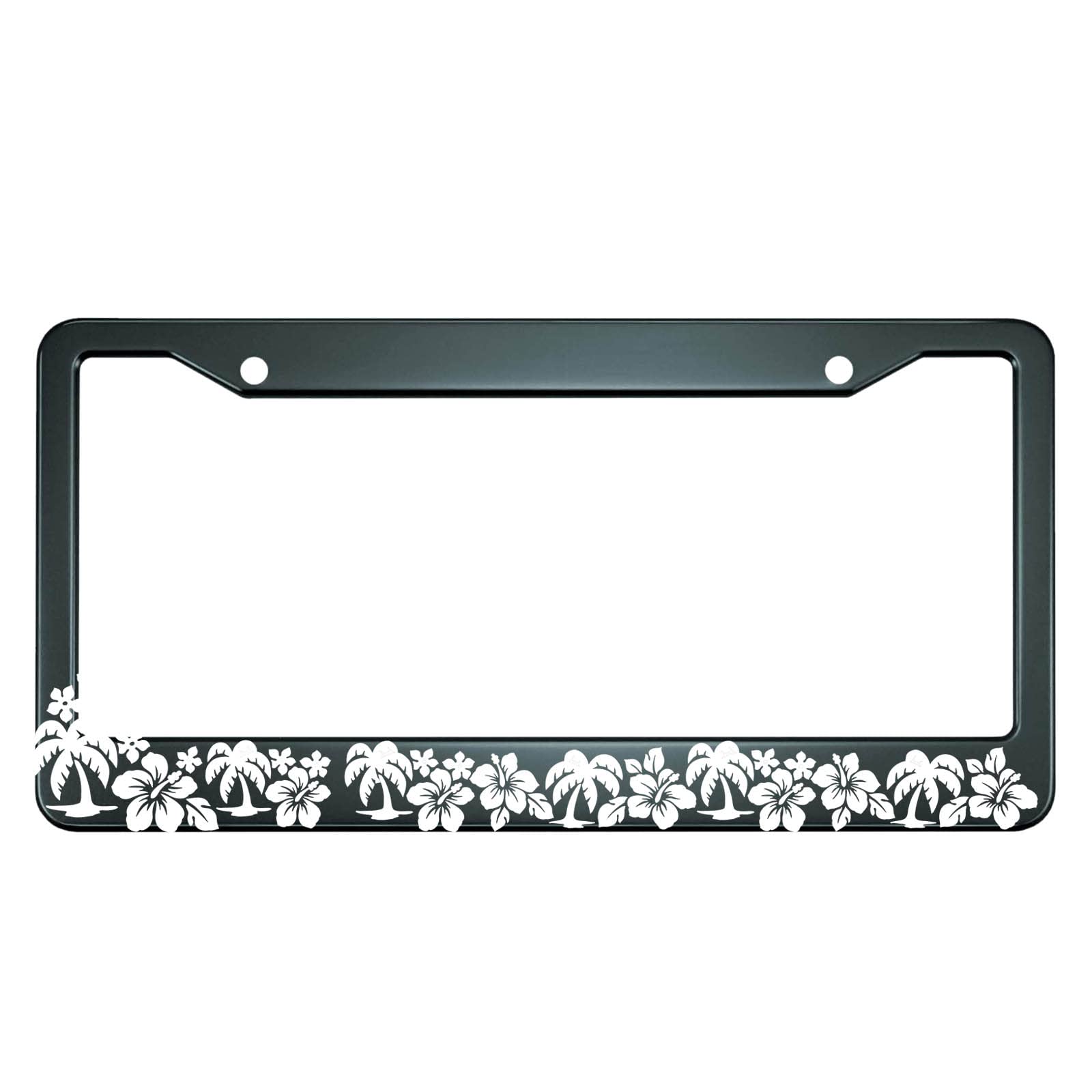 Hosnye Black And White Hibiscus License Plate Frame Metal License Plate Cover Front Plates Frames Car Tag Frame For Women Men Us Vehicles Standard