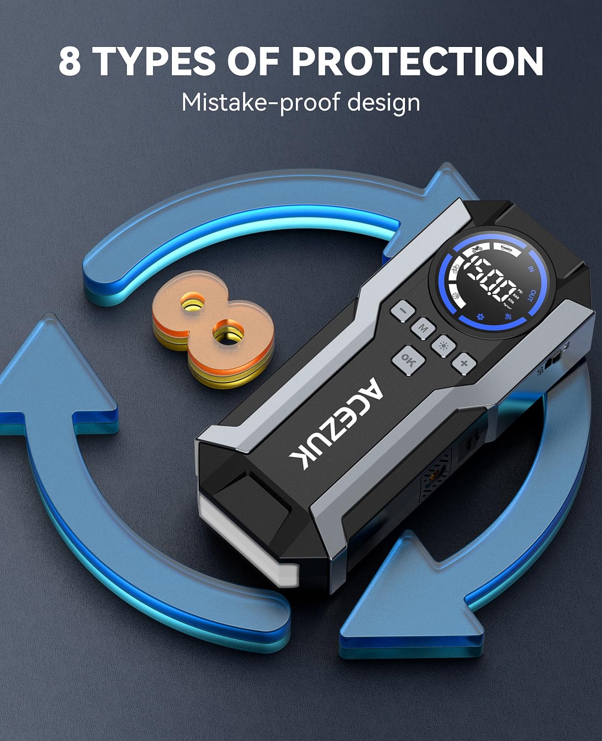 Jump Starter With Air Compressor, 8000A 150Psi Car Jump Starter (All Gas/10.0L Diesel), 12V Battery Jump Starters, Portable Jump