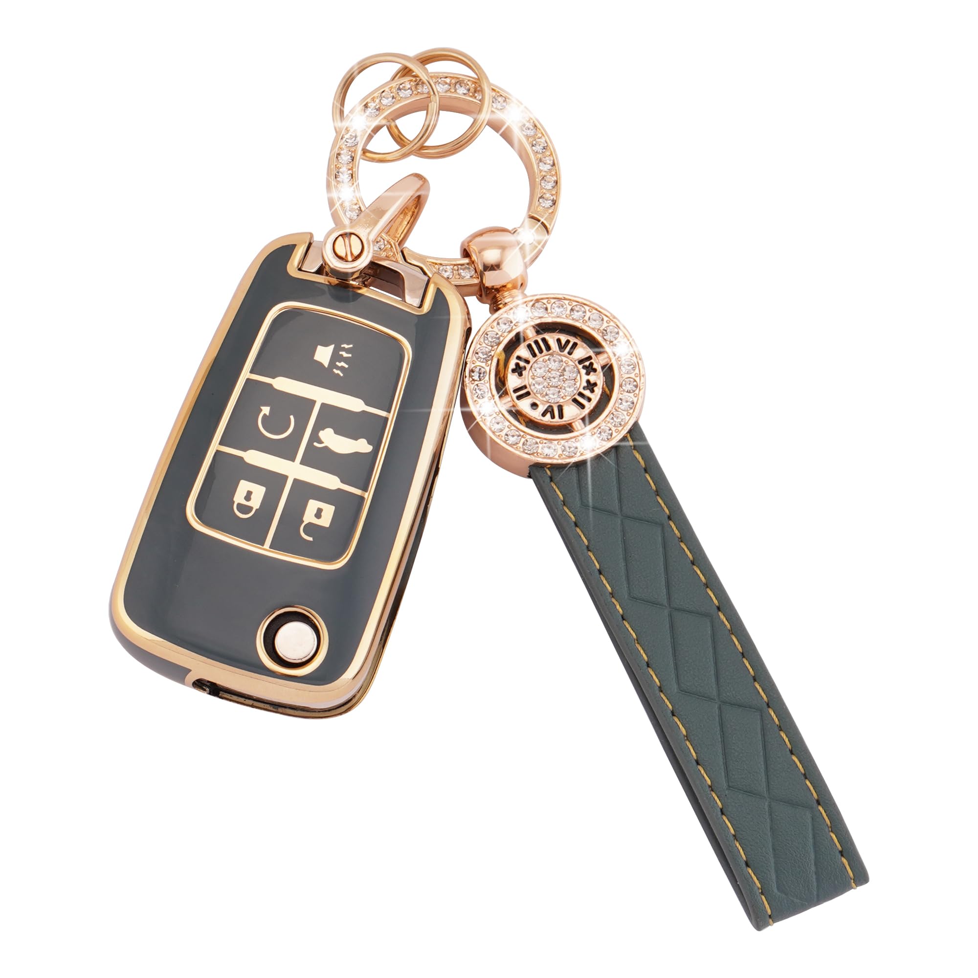 EKALA for GMC Buick Key Fob Cover Case with Keychain, Soft TPU Key Case Shell Fit for Chevy Cruze Camaro Malibu Equinox Impala B