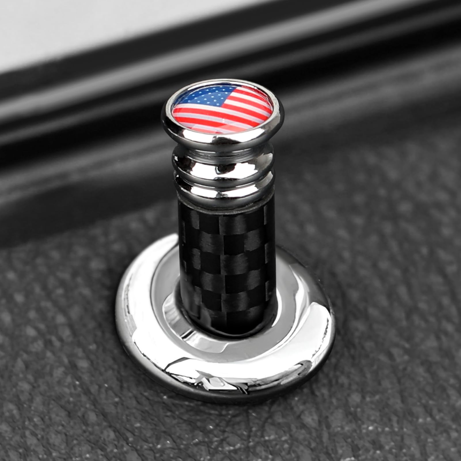 4Pcs Car Door Lock Knobs Carbon Fiber Door Lock Bolt Pin Cover American Flag Universal Modification Interior Accessries (Red Flag)