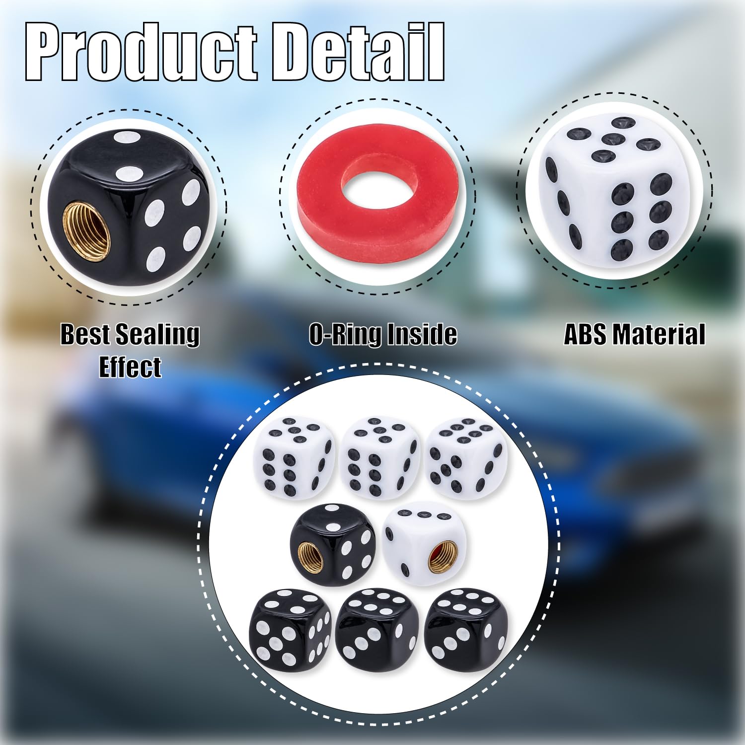MEAJOO 8PCS Dice Tire Valve Stem Caps,Waterproof Airtight Car Wheel Tire Air Caps Universal Tire Valve Stem Covers for Cars, SUV