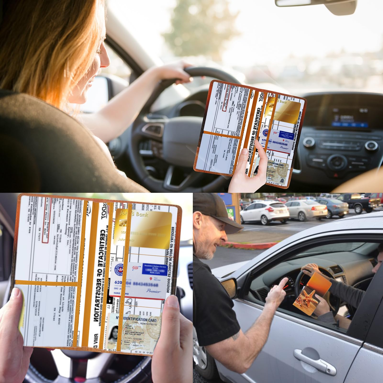 Tildosac Leather Car Registration And Insurance Card Holder, Car Document Holder For Cards License With Magnetic Shut(Orange)