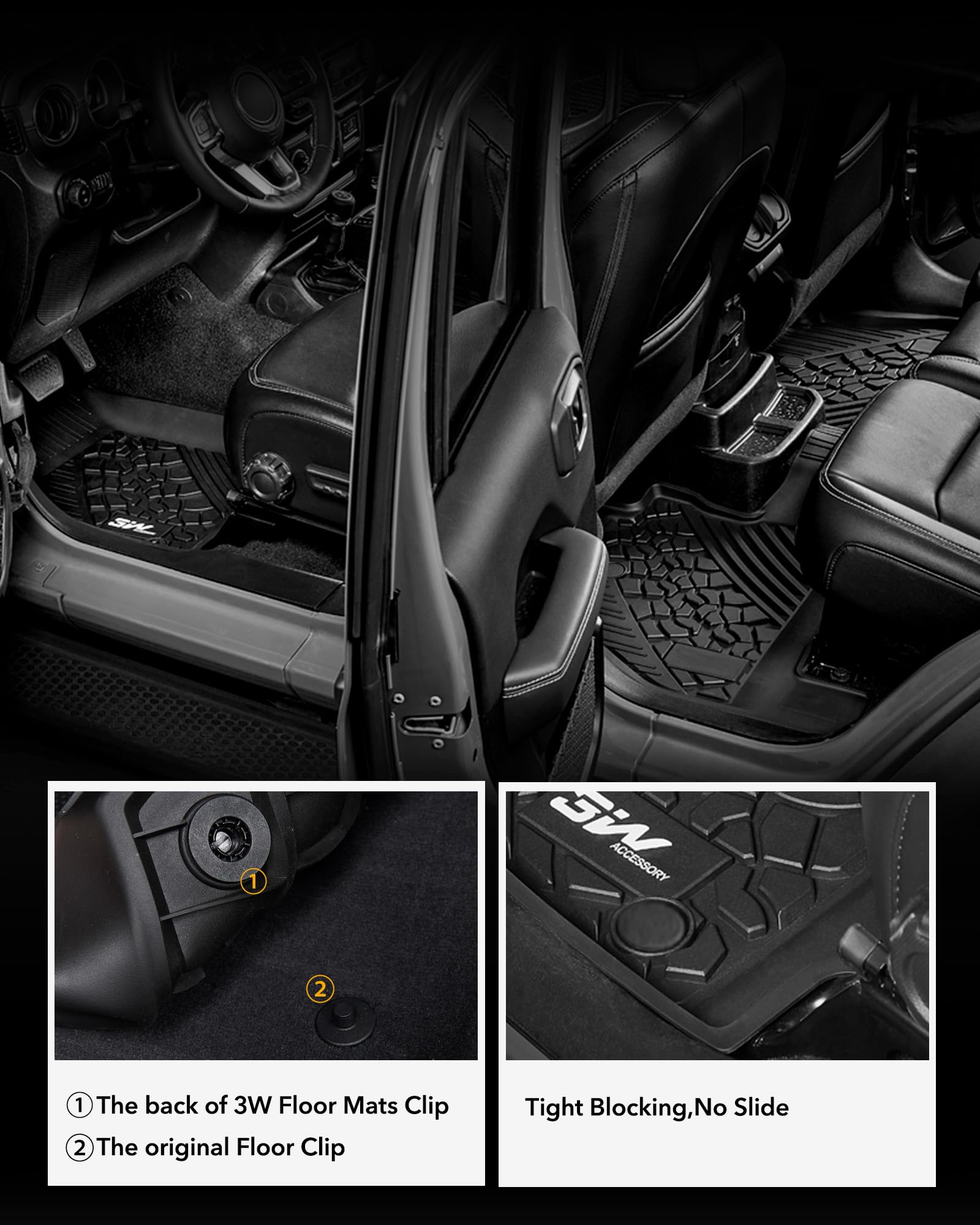3W Floor Mats Fit for Jeep Wrangler JK 2013-2018 Unlimited 4 Door Only (Non JL or 4XE) TPE All Weather Custom Fit Floor Liner fo