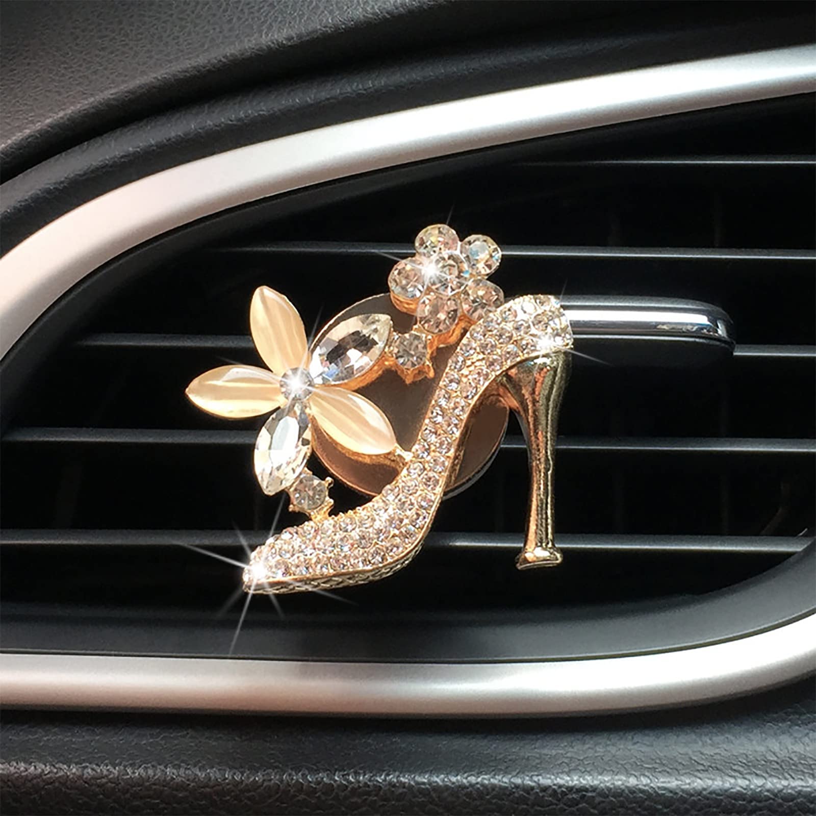 2 Pieces Crystal High Heel Shoe And Bag Air Vent Clips Rhinestone Car Air Freshener Clip Bling Car Clip Gift Decorations Charm C