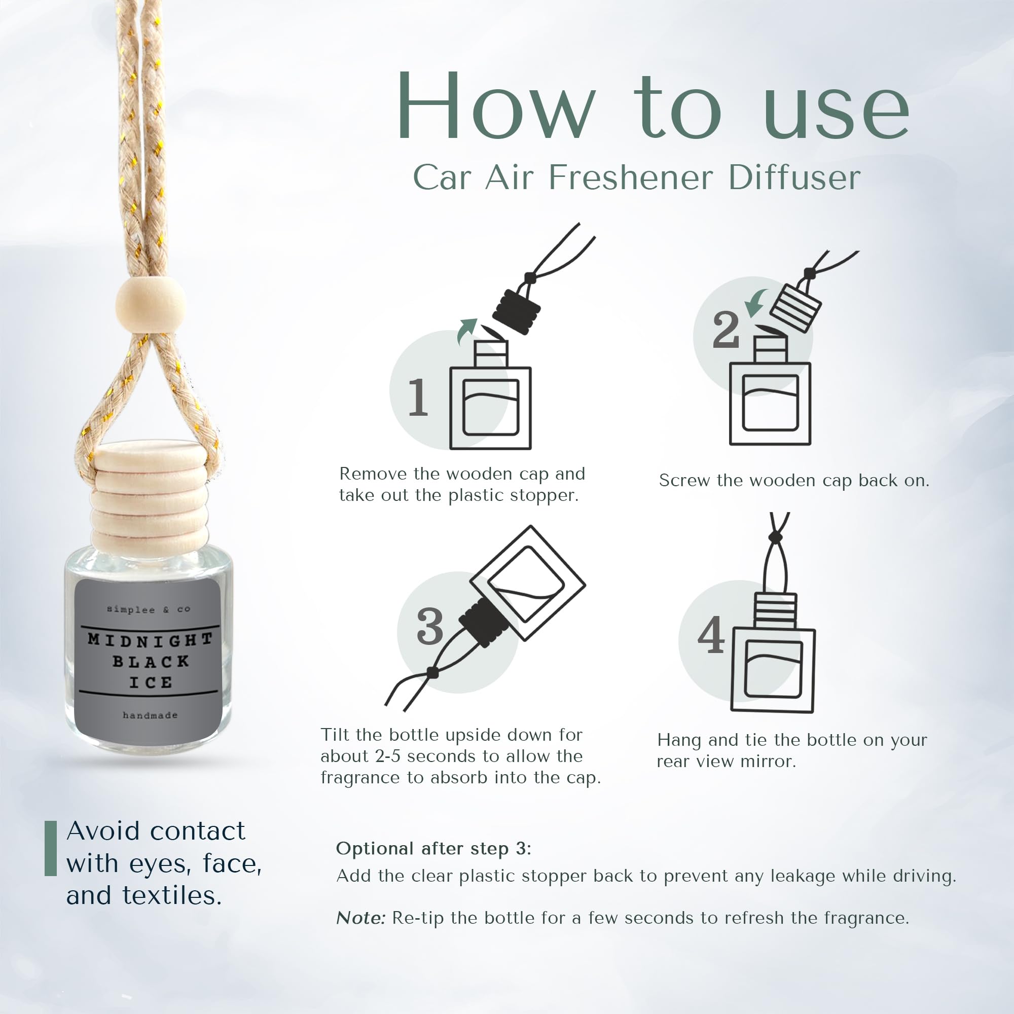 Midnight Black Ice Car Air Hanging Essential Oil, Car Air Freshener Diffuser, Long Lasting Essential Oils, Aromatherapy Vehicle